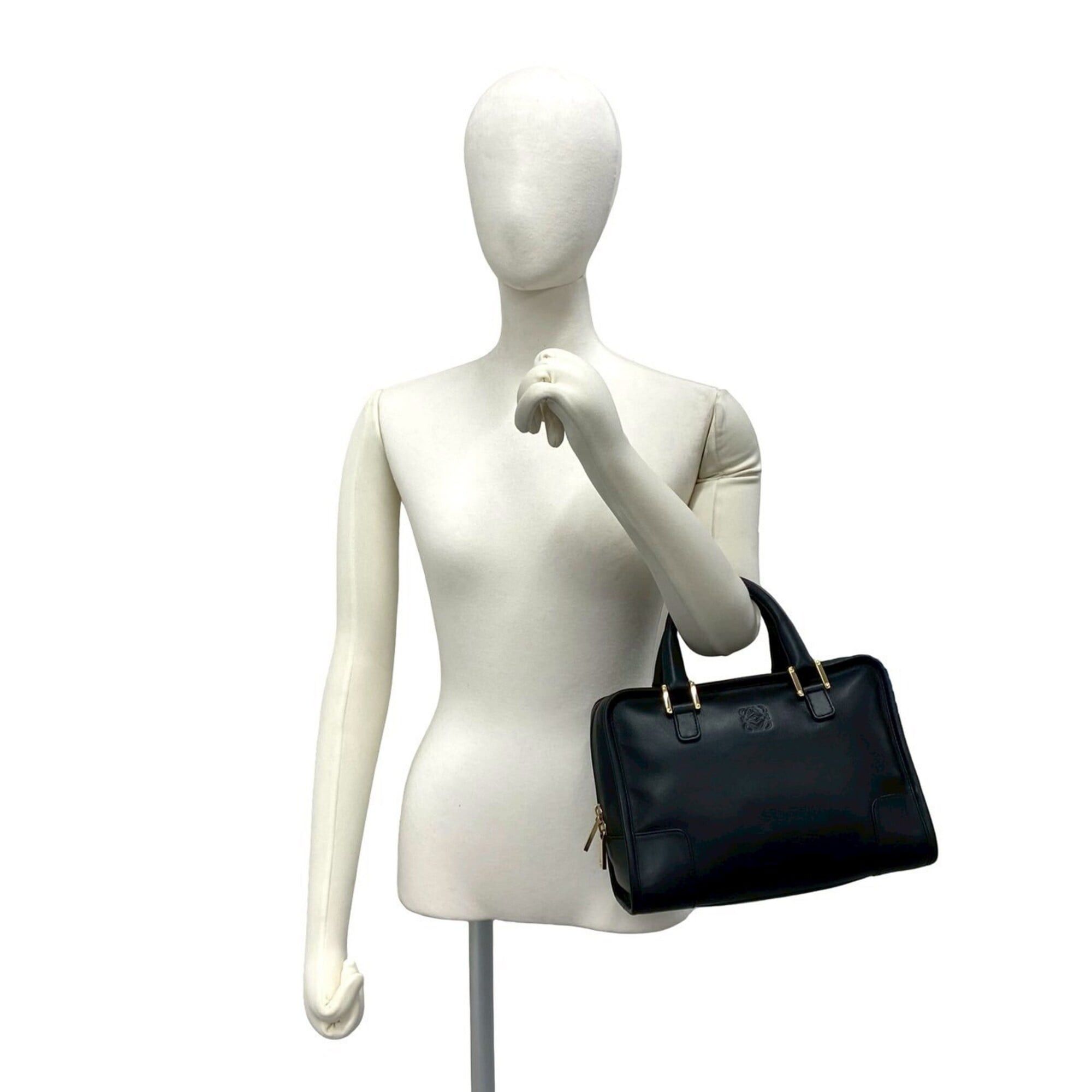 Loewe LOEWE Vintage Amazona 28 Anagram Logo Leather Handbag Mini Boston Bag Black 48980 Size ONE SIZE - 2 Thumbnail