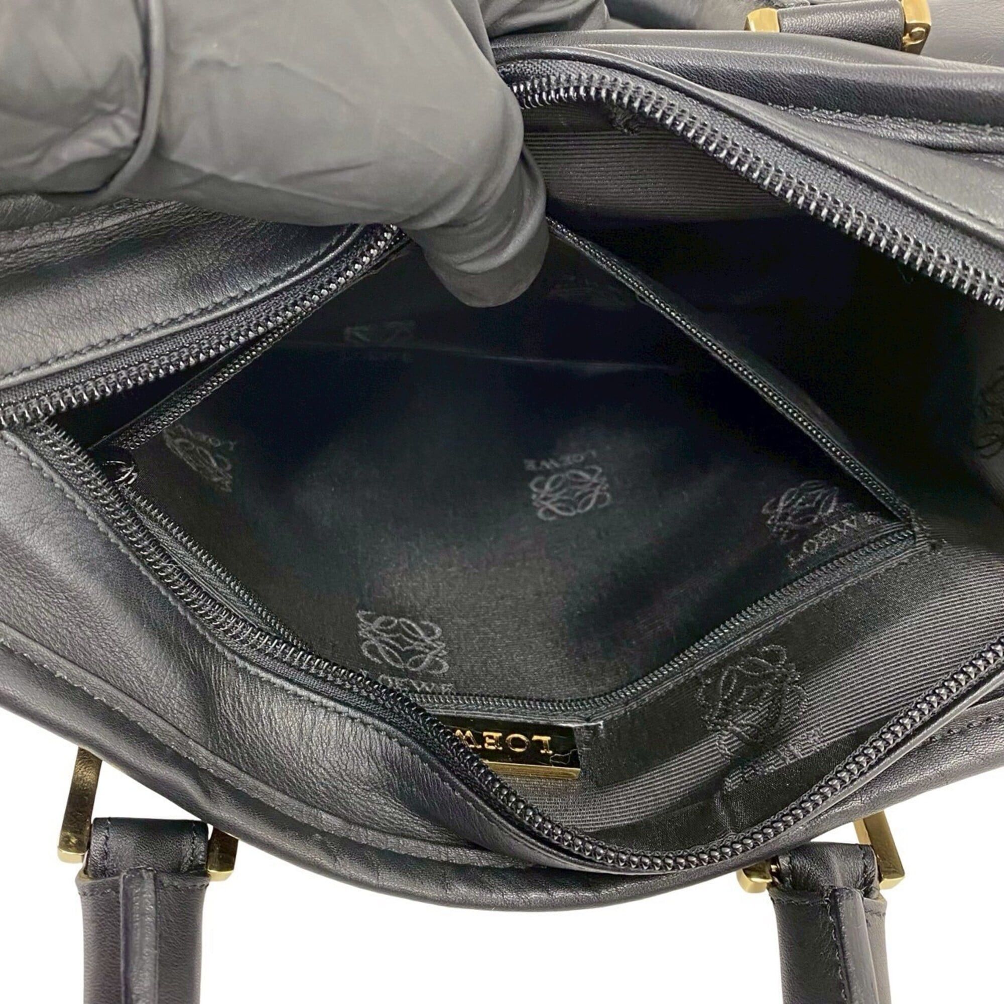 Loewe LOEWE Vintage Amazona 28 Anagram Logo Leather Handbag Mini Boston Bag Black 48980 Size ONE SIZE - 10 Thumbnail