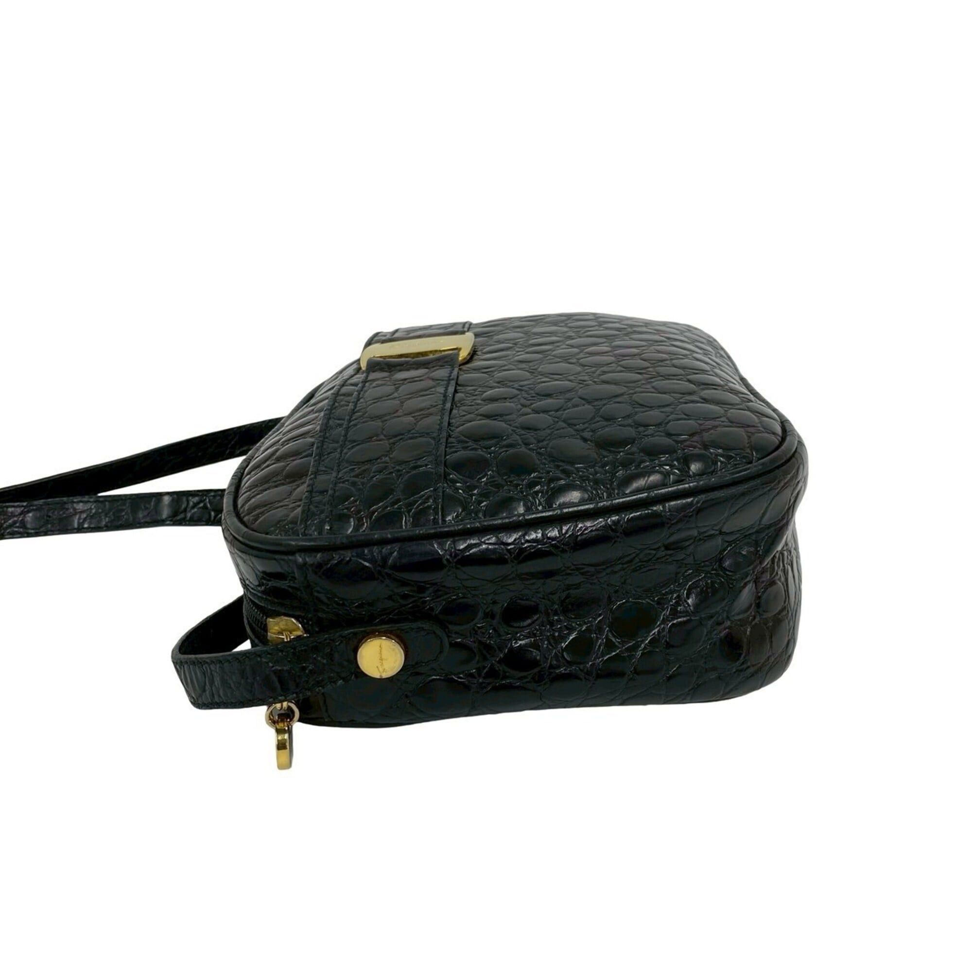 Salvatore Ferragamo Salvatore Ferragamo Vintage Vara Leather Semi-Shoulder Bag with Hardware, Black, 73909 Size ONE SIZE - 5 Thumbnail