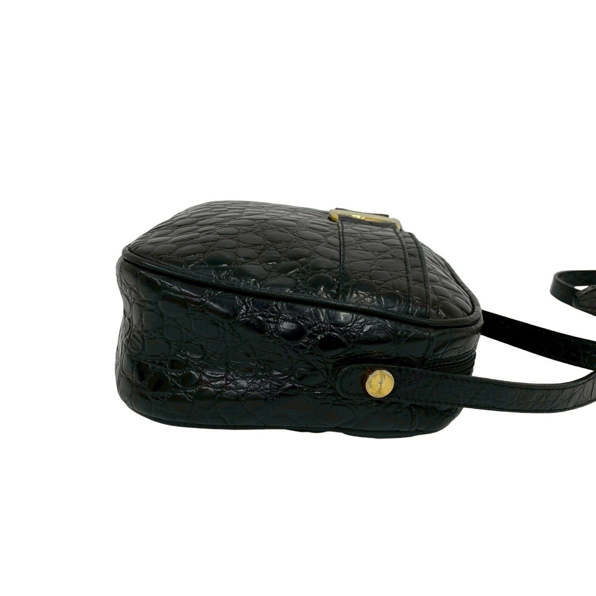 Salvatore Ferragamo Salvatore Ferragamo Vintage Vara Leather Semi-Shoulder Bag with Hardware, Black, 73909 Size ONE SIZE - 6 Thumbnail