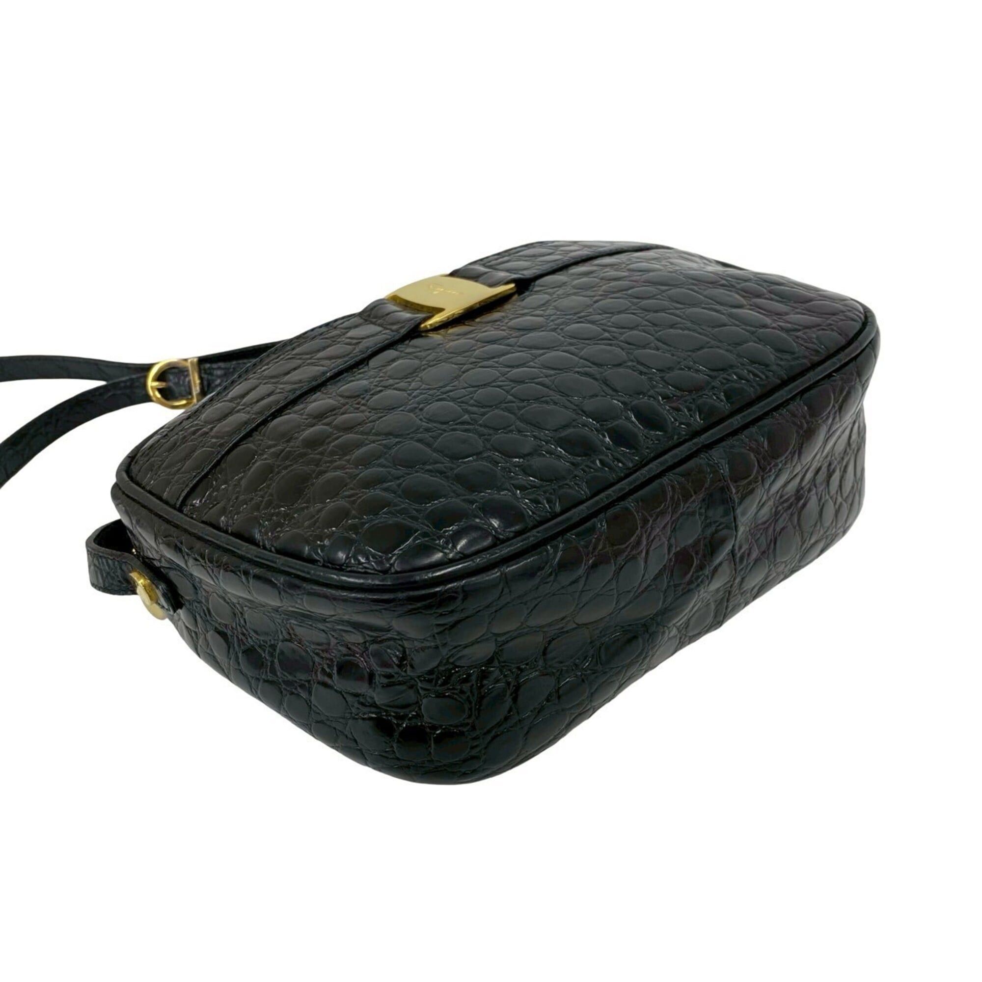 Salvatore Ferragamo Salvatore Ferragamo Vintage Vara Leather Semi-Shoulder Bag with Hardware, Black, 73909 Size ONE SIZE - 7 Thumbnail