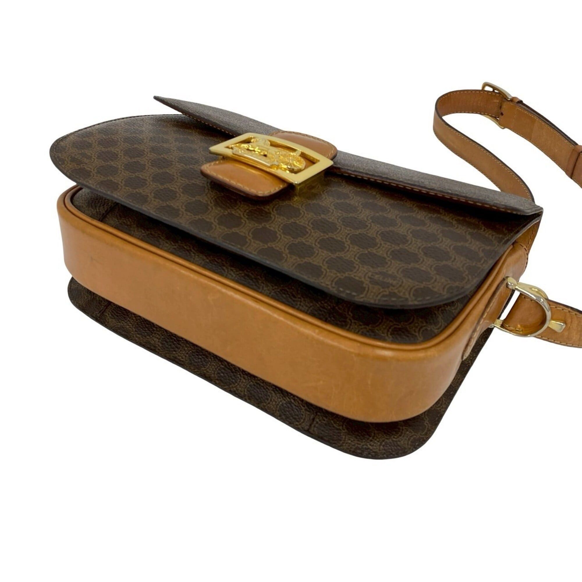 Celine CELINE Vintage Carriage Hardware Macadam Blazon Triomphe Pattern Logo Leather Shoulder Bag Brown 21087 Size ONE SIZE - 8 Thumbnail