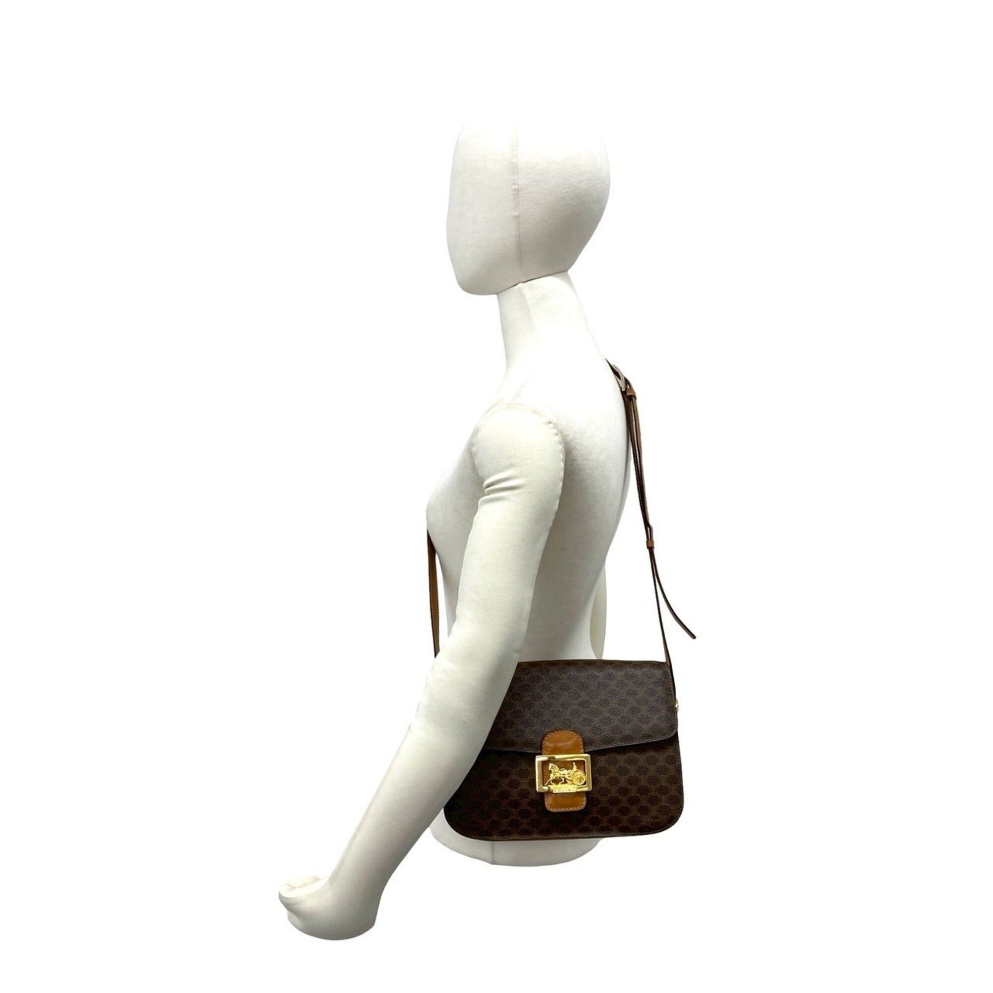 Celine CELINE Vintage Carriage Hardware Macadam Blazon Triomphe Pattern Logo Leather Shoulder Bag Brown 21087 Size ONE SIZE - 2 Thumbnail