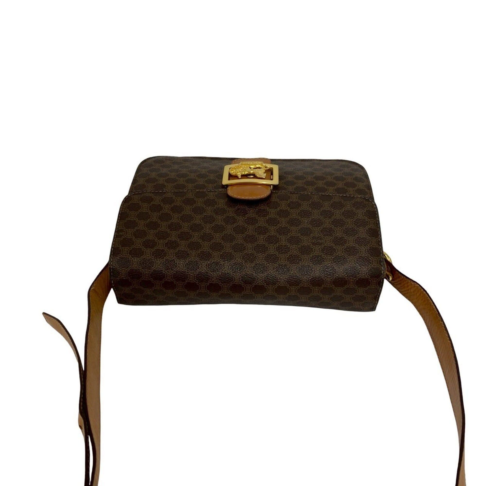 Celine CELINE Vintage Carriage Hardware Macadam Blazon Triomphe Pattern Logo Leather Shoulder Bag Brown 21087 Size ONE SIZE - 4 Thumbnail