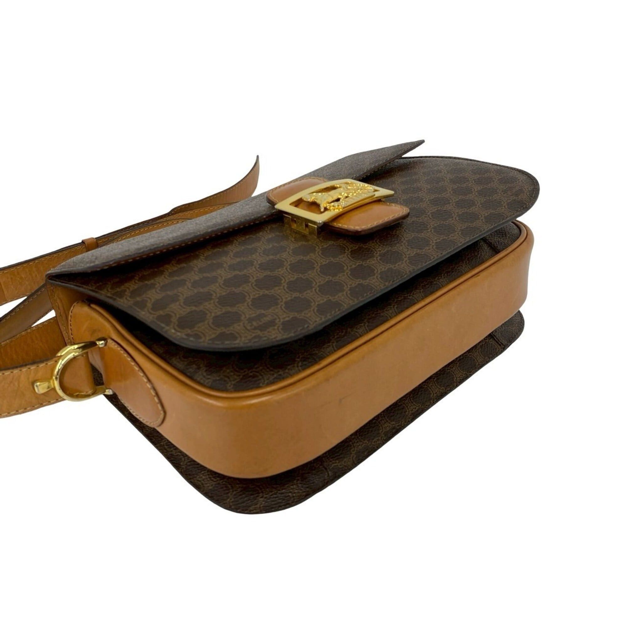 Celine CELINE Vintage Carriage Hardware Macadam Blazon Triomphe Pattern Logo Leather Shoulder Bag Brown 21087 Size ONE SIZE - 7 Thumbnail