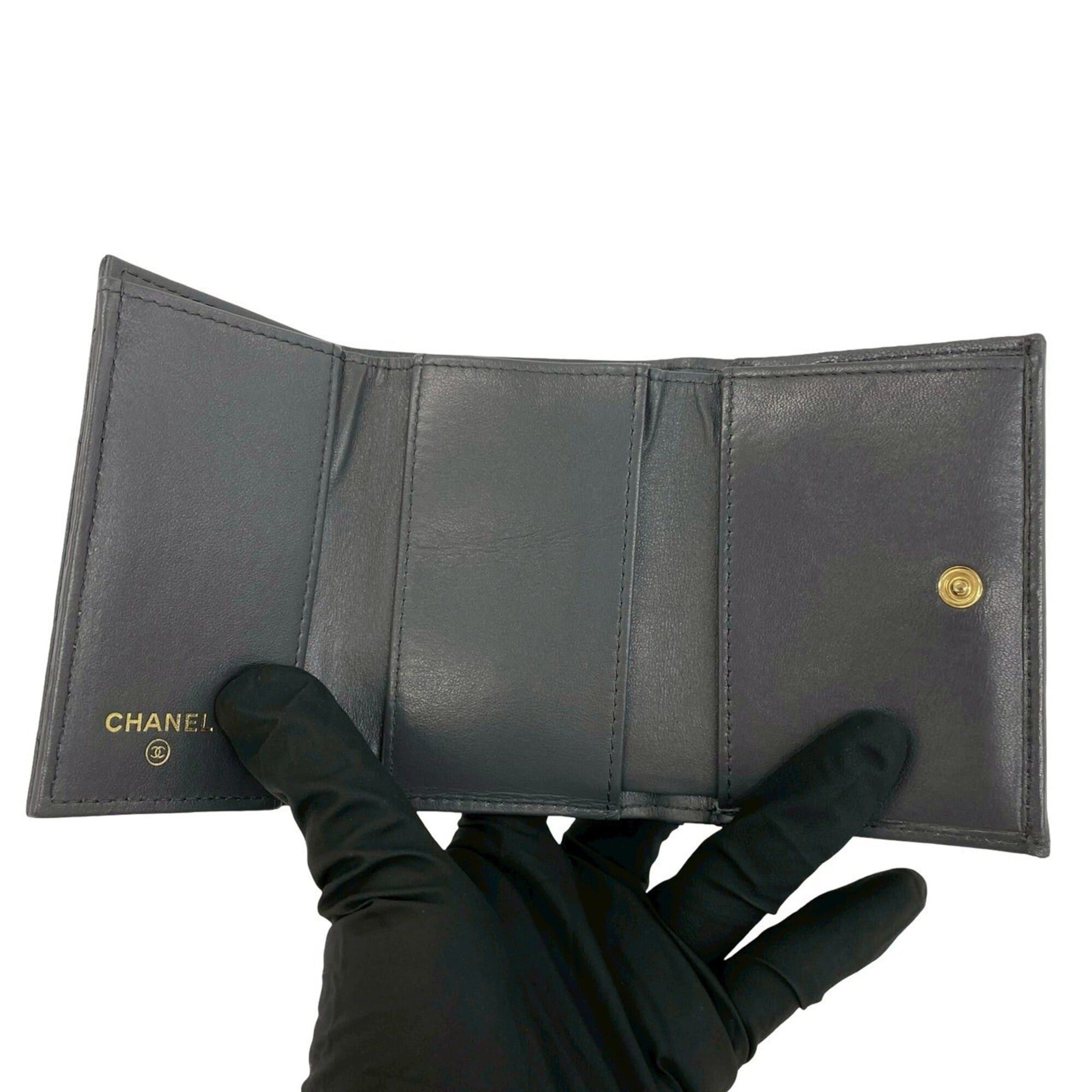 Chanel Chanel 19 Coco Mark Lambskin Leather Tri-fold Wallet Mini Gray 35953 Size ONE SIZE - 7 Thumbnail