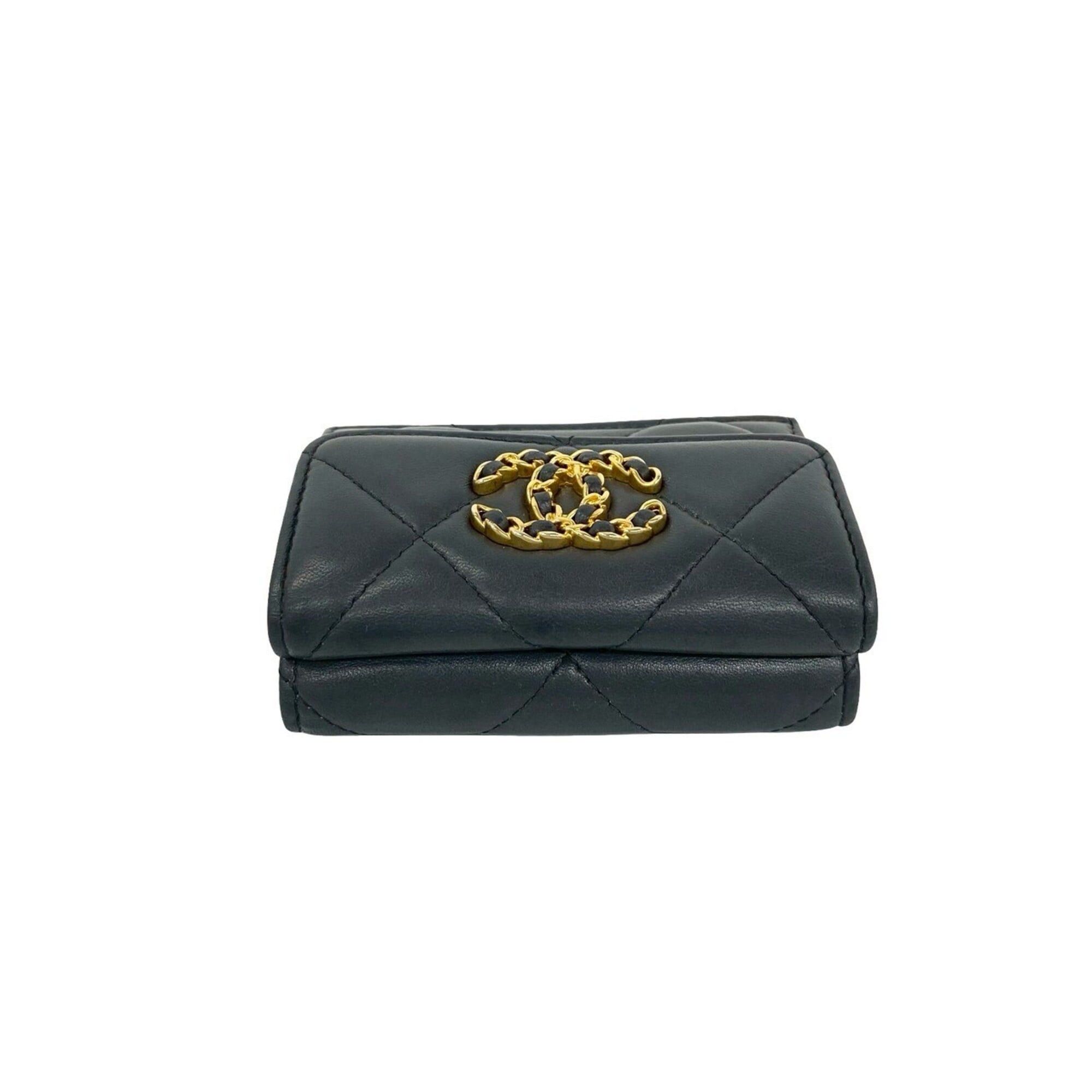 Chanel Chanel 19 Coco Mark Lambskin Leather Tri-fold Wallet Mini Gray 35953 Size ONE SIZE - 3 Thumbnail