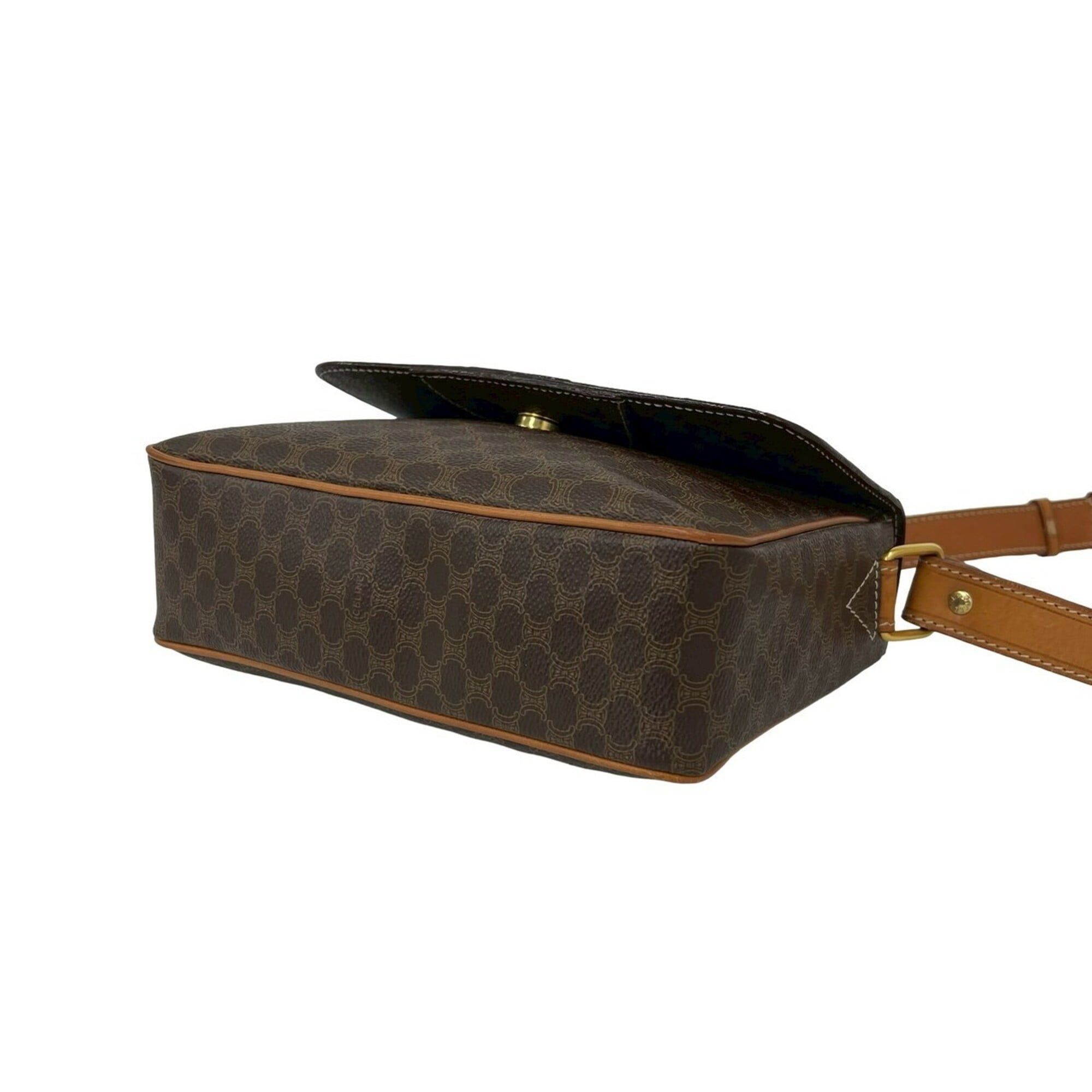 Celine CELINE Macadam Blazon Triomphe Pattern Leather Shoulder Bag with Circle Logo Hardware, Brown, 28447 Size ONE SIZE - 8 Thumbnail