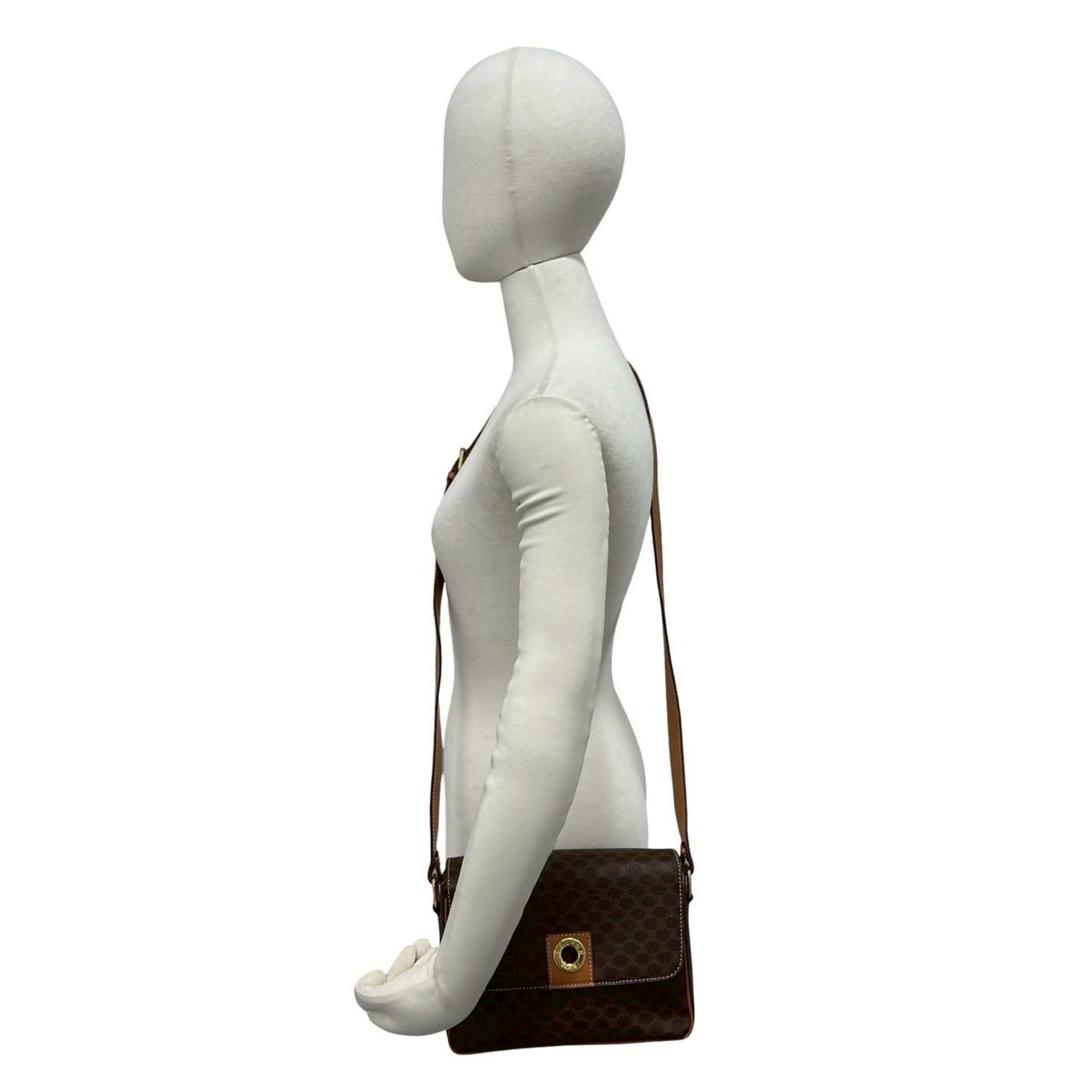Celine CELINE Macadam Blazon Triomphe Pattern Leather Shoulder Bag with Circle Logo Hardware, Brown, 28447 Size ONE SIZE - 2 Thumbnail
