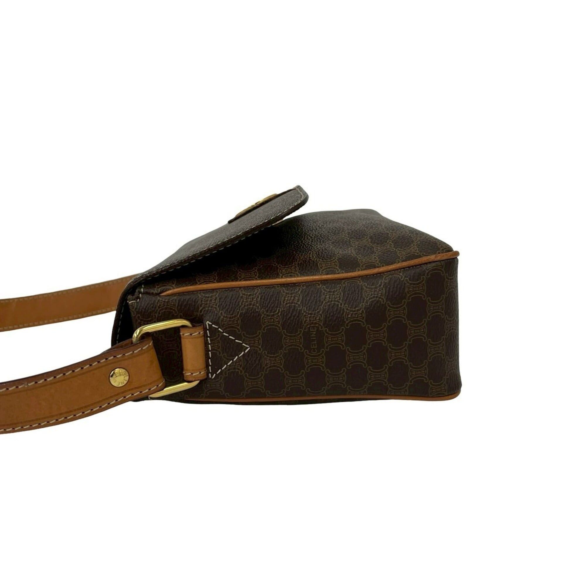 Celine CELINE Macadam Blazon Triomphe Pattern Leather Shoulder Bag with Circle Logo Hardware, Brown, 28447 Size ONE SIZE - 5 Thumbnail