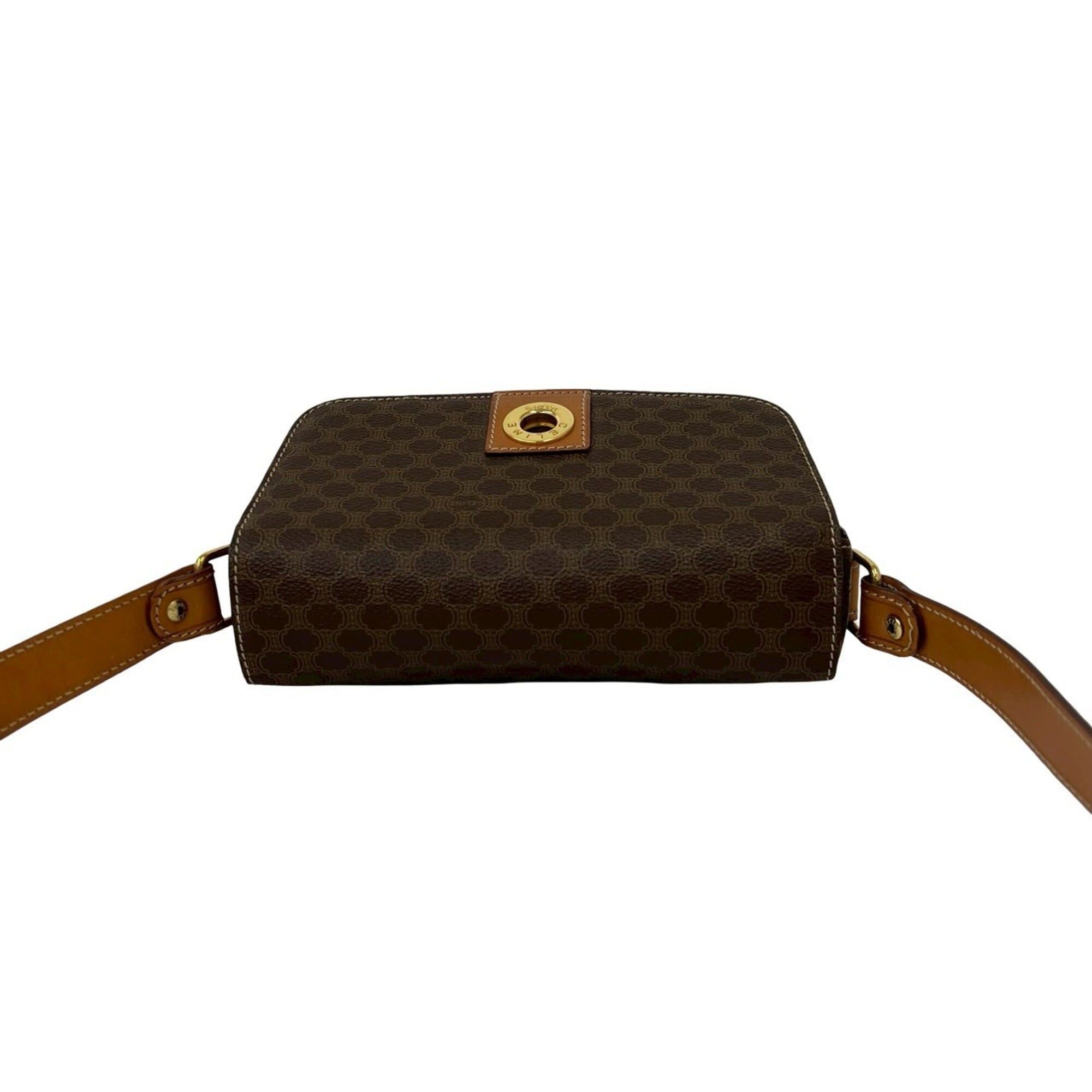 Celine CELINE Macadam Blazon Triomphe Pattern Leather Shoulder Bag with Circle Logo Hardware, Brown, 28447 Size ONE SIZE - 4 Thumbnail