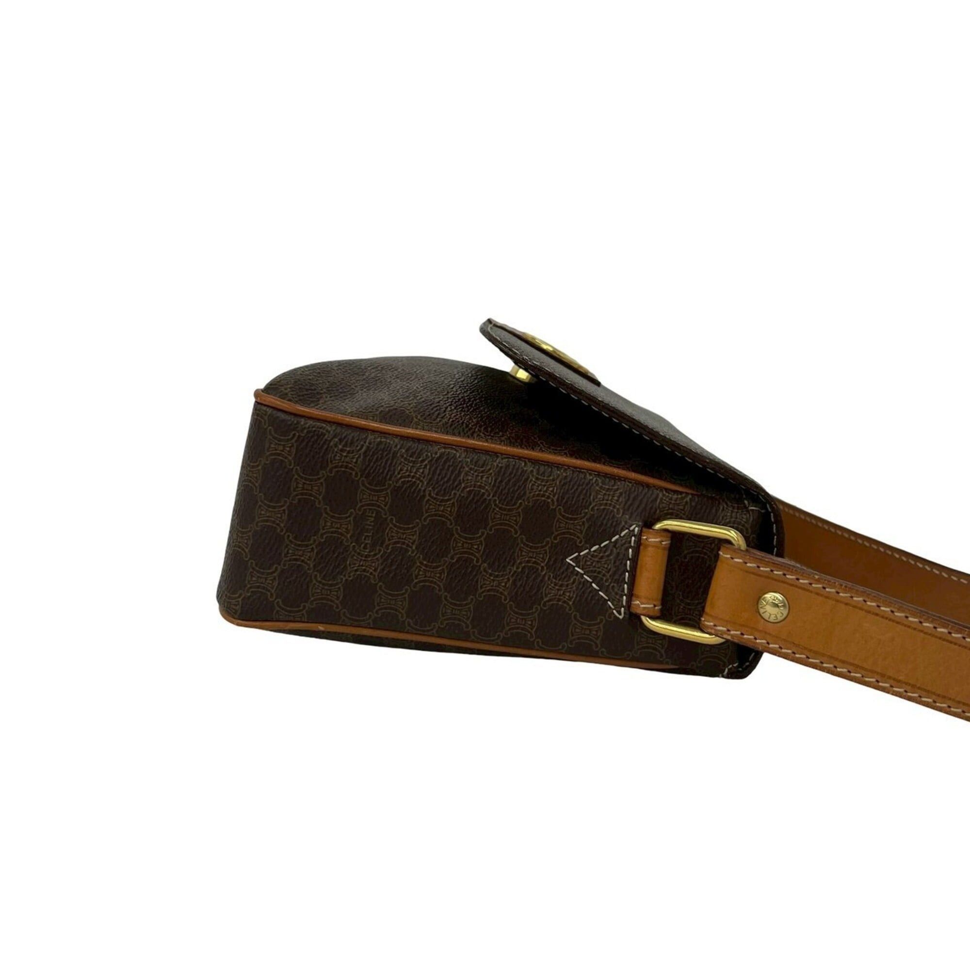 Celine CELINE Macadam Blazon Triomphe Pattern Leather Shoulder Bag with Circle Logo Hardware, Brown, 28447 Size ONE SIZE - 6 Thumbnail