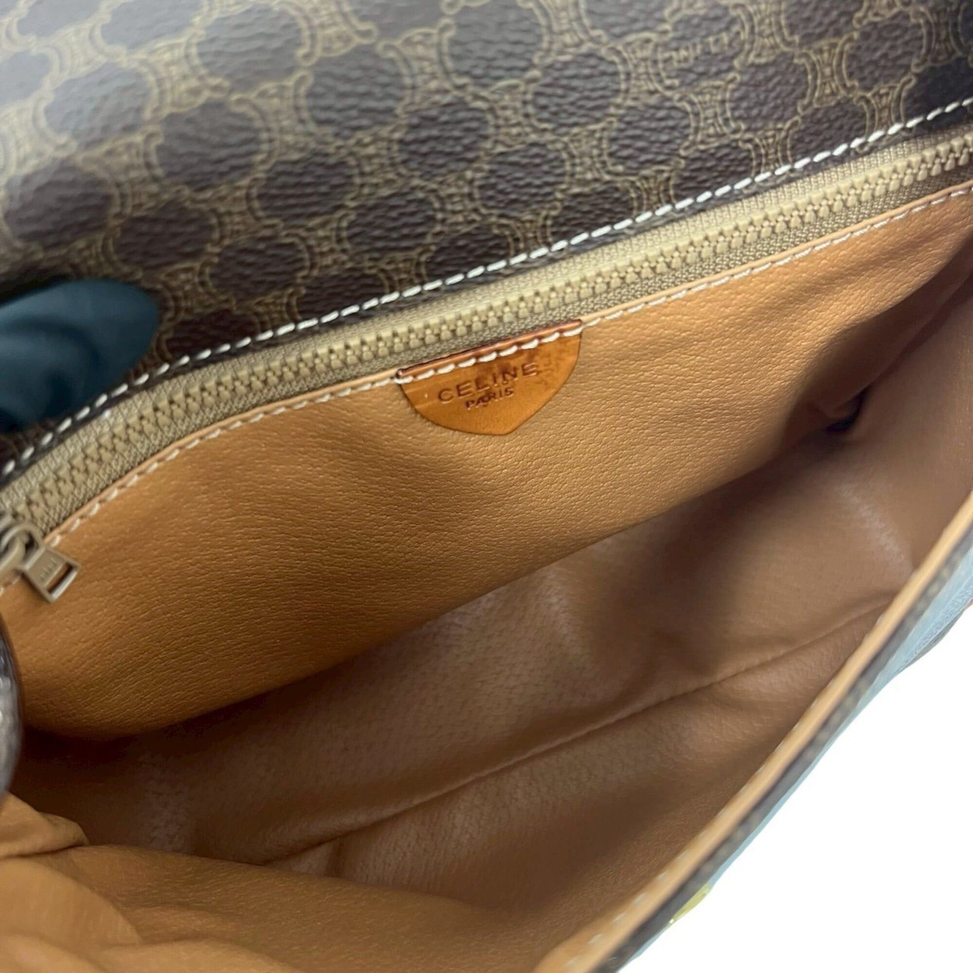 Celine CELINE Macadam Blazon Triomphe Pattern Leather Shoulder Bag with Circle Logo Hardware, Brown, 28447 Size ONE SIZE - 9 Thumbnail