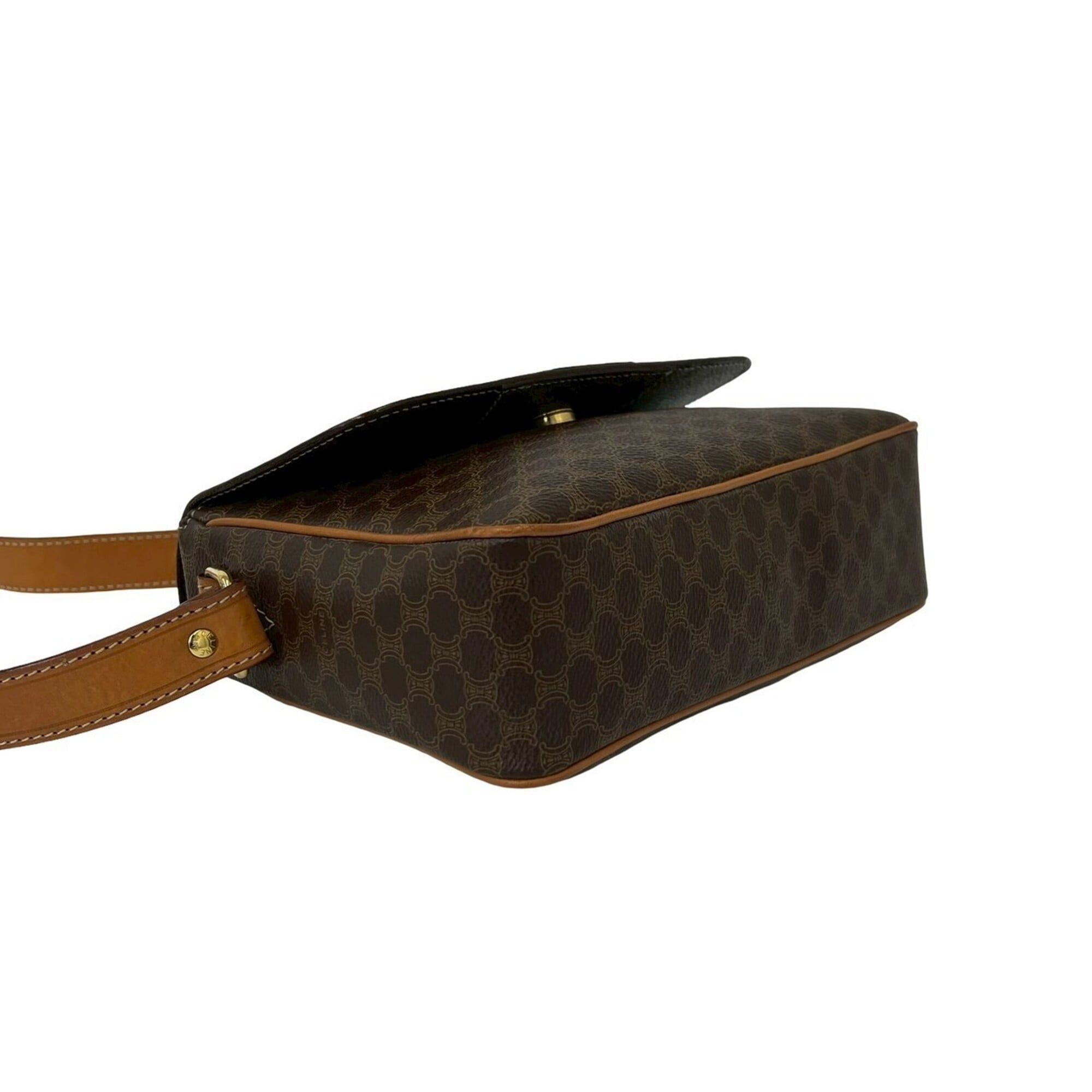 Celine CELINE Macadam Blazon Triomphe Pattern Leather Shoulder Bag with Circle Logo Hardware, Brown, 28447 Size ONE SIZE - 7 Thumbnail