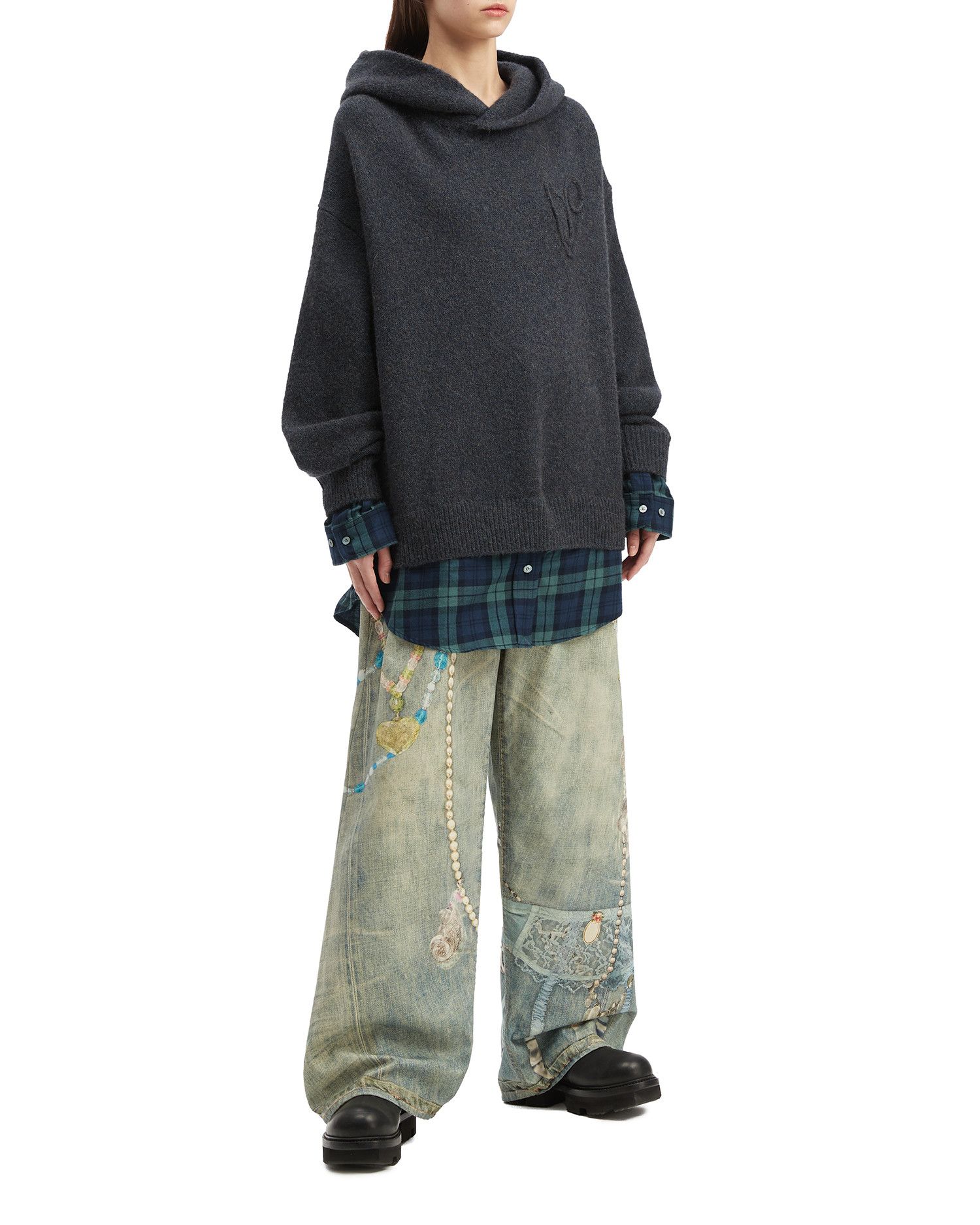 Acne Studios Acne Studios Plaid Spliced Hooded Knitwear Size XXS / US 00 / IT 34 - 2 Thumbnail