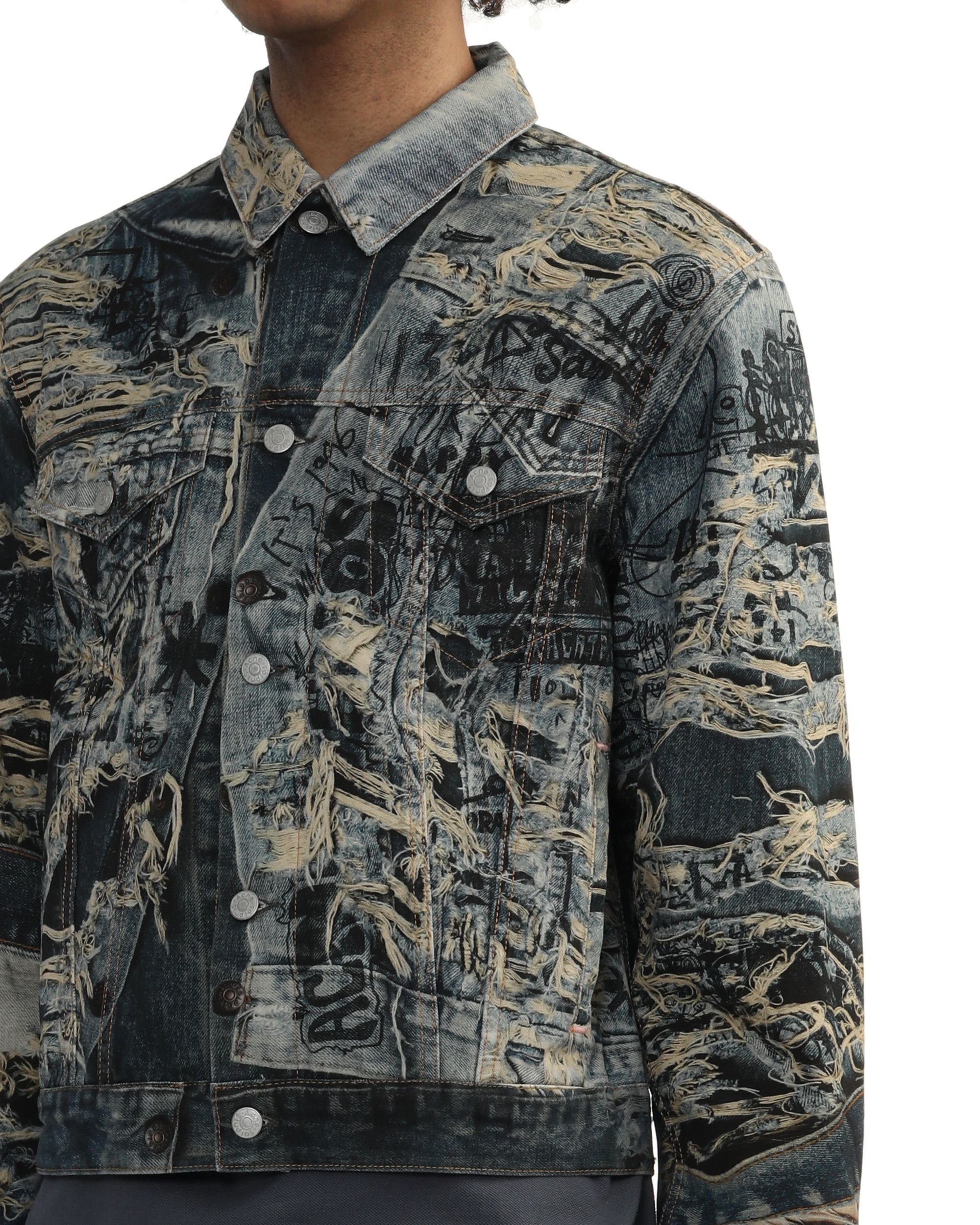 Acne Studios Acne Studios All-over Print Ripped Denim Jacket Size US M / EU 48-50 / 2 - 5 Thumbnail