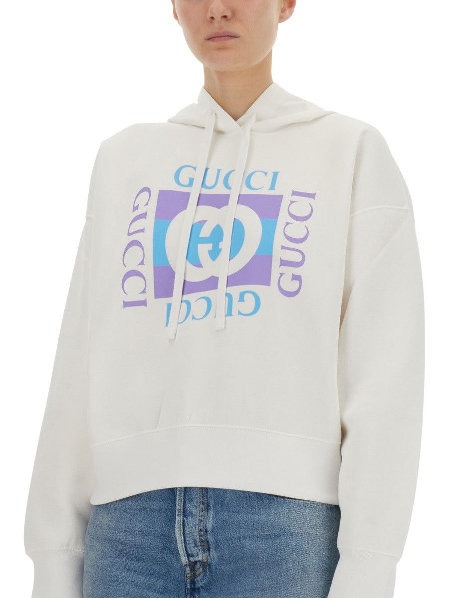 Gucci GUCCI PRINTED COTTON HOODIE - WHITE Size M / US 6-8 / IT 42-44 - 4 Thumbnail