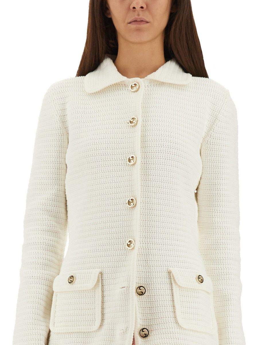 Gucci GUCCI FINE COTTON CARDIGAN - WHITE Size M / US 6-8 / IT 42-44 - 4 Thumbnail