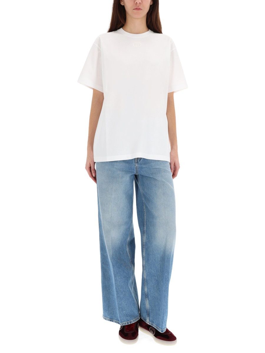 Gucci GUCCI T-SHIRT WITH LOGO EMBROIDERY - WHITE Size S / US 4 / IT 40 - 2 Thumbnail