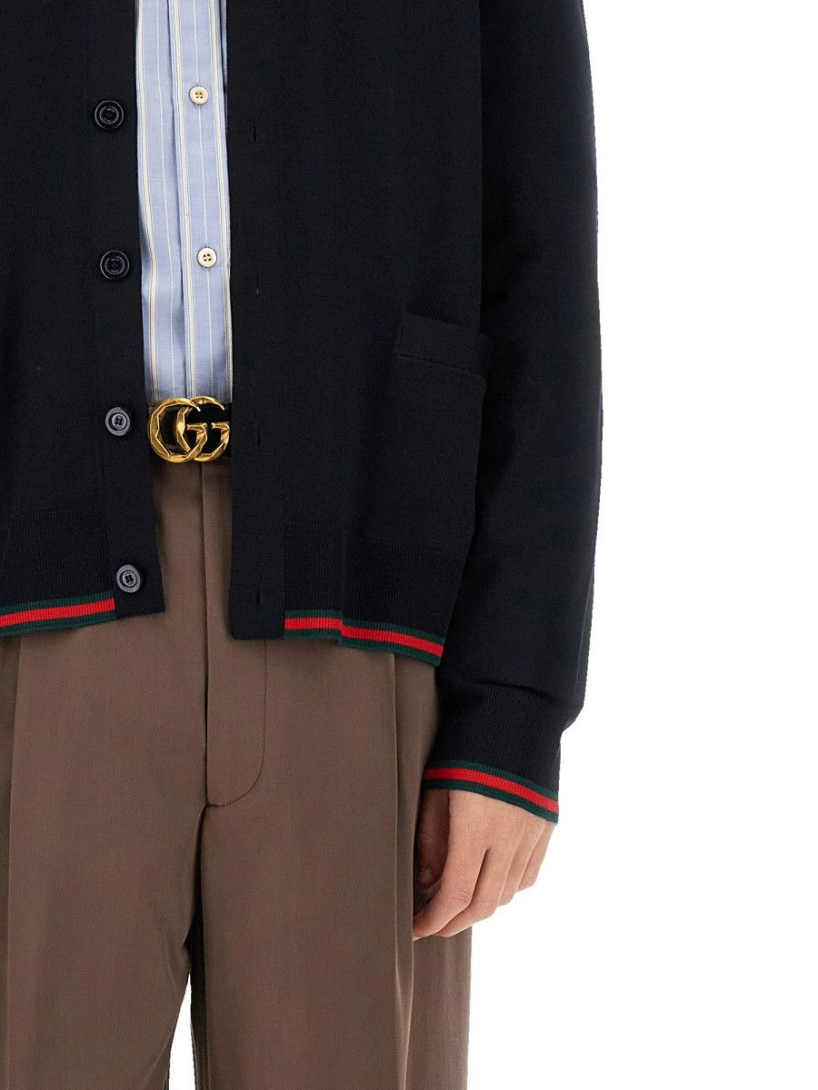 Gucci GUCCI KNITTED WOOL CARDIGAN WITH WEB PATTERN - BLACK Size US M / EU 48-50 / 2 - 4 Thumbnail