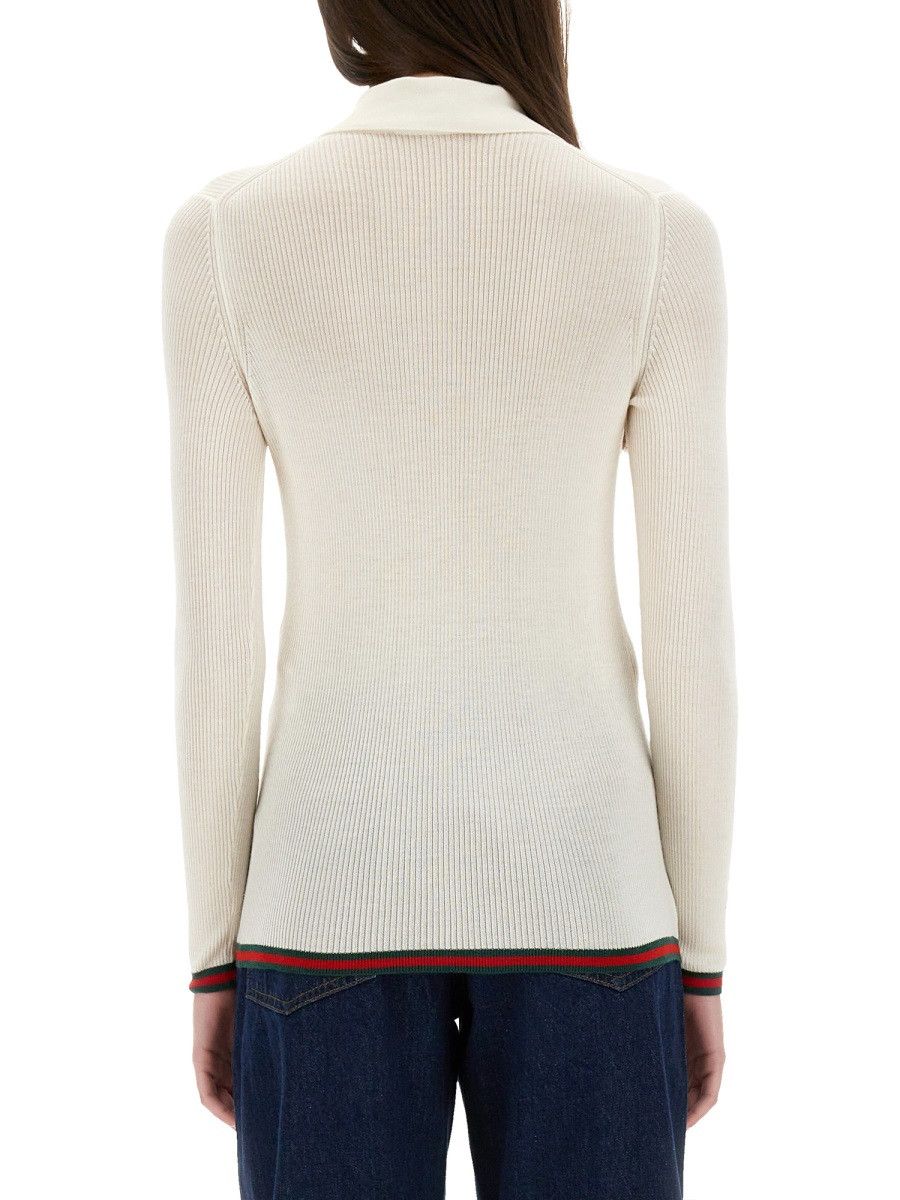 Gucci GUCCI CASHMERE AND SILK POLO SHIRT - WHITE Size M / US 6-8 / IT 42-44 - 3 Thumbnail