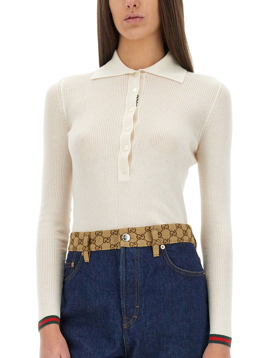 Gucci GUCCI CASHMERE AND SILK POLO SHIRT - WHITE Size M / US 6-8 / IT 42-44 - 4 Thumbnail