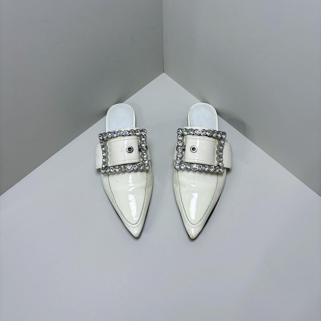 Maison Margiela Maison Margiela White Rhinestone Buckle Mules Size 38 Size US 8 / IT 38 - 2 Thumbnail