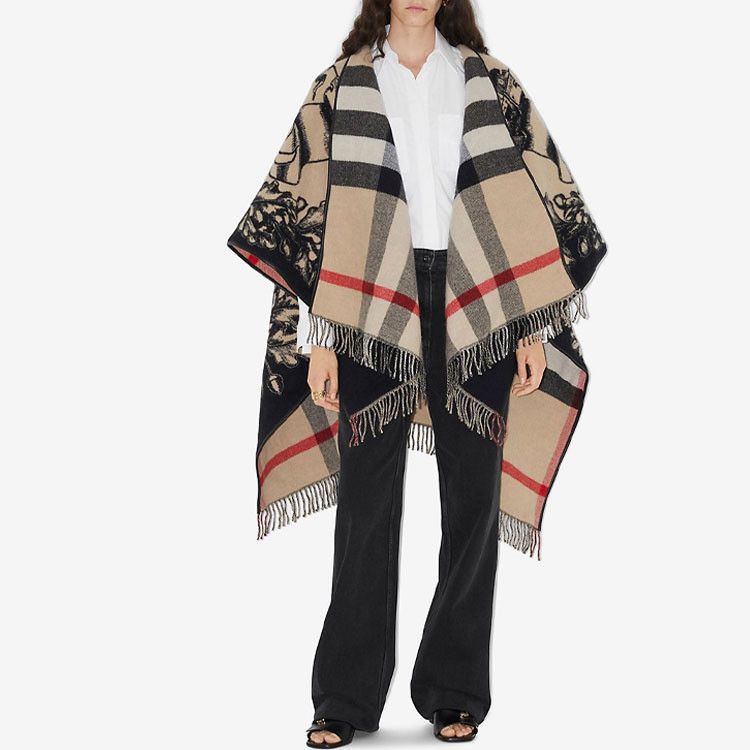 Burberry Burberry Horseferry Print Wool Cape Size One Size Size ONE SIZE - 7 Thumbnail