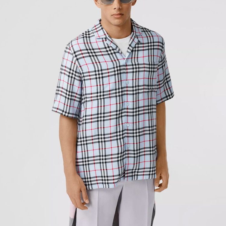Burberry Burberry Pale Blue Check Short Sleeve Shirt Size XS Size US XS / EU 42 / 0 - 8 Thumbnail