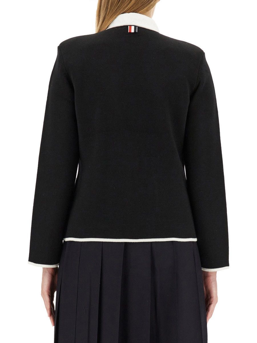 Thom Browne THOM BROWNE SINGLE-BREASTED COLLARLESS JACKET - BLAC (IT 40) Size S / US 4 / IT 40 - 3 Thumbnail
