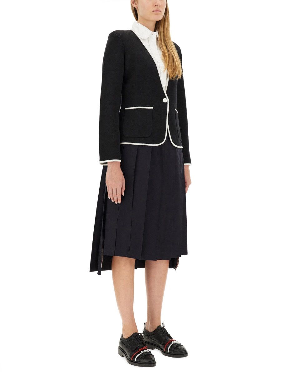 Thom Browne THOM BROWNE SINGLE-BREASTED COLLARLESS JACKET - BLAC (IT 40) Size S / US 4 / IT 40 - 2 Thumbnail
