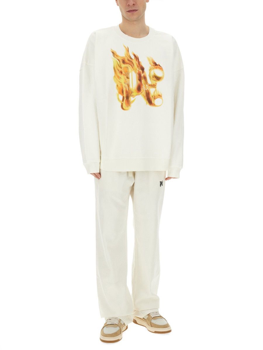 Palm Angels PALM ANGELS "BURNING MONOGRAM" PRINT SWEATSHIRT - WHITE Size US XL / EU 56 / 4 - 2 Thumbnail