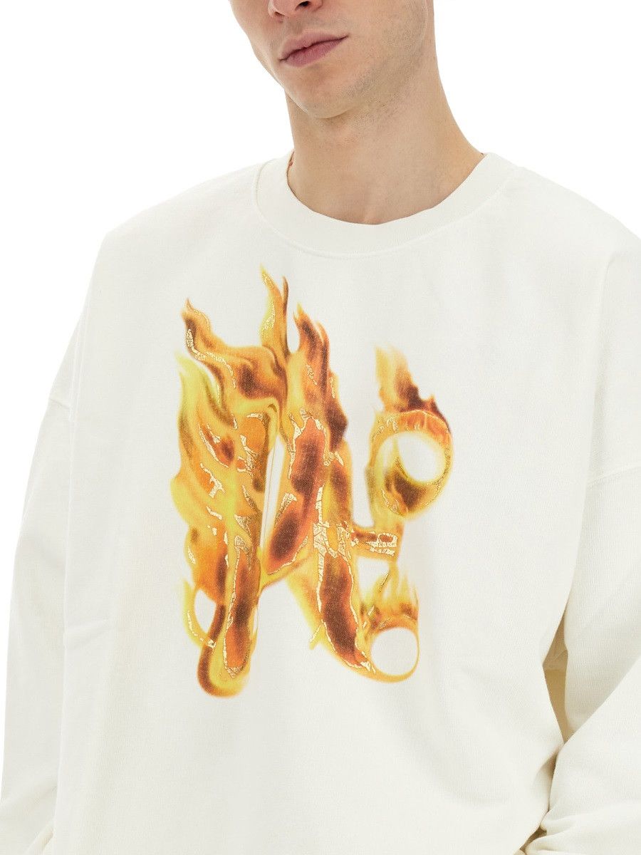 Palm Angels PALM ANGELS "BURNING MONOGRAM" PRINT SWEATSHIRT - WHITE Size US M / EU 48-50 / 2 - 4 Thumbnail