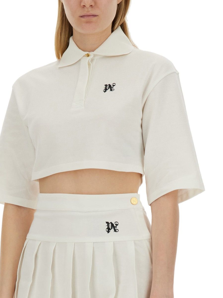 Palm Angels PALM ANGELS MONOGRAM CROPPED POLO SHIRT - WHITE Size XS / US 0-2 / IT 36-38 - 4 Thumbnail