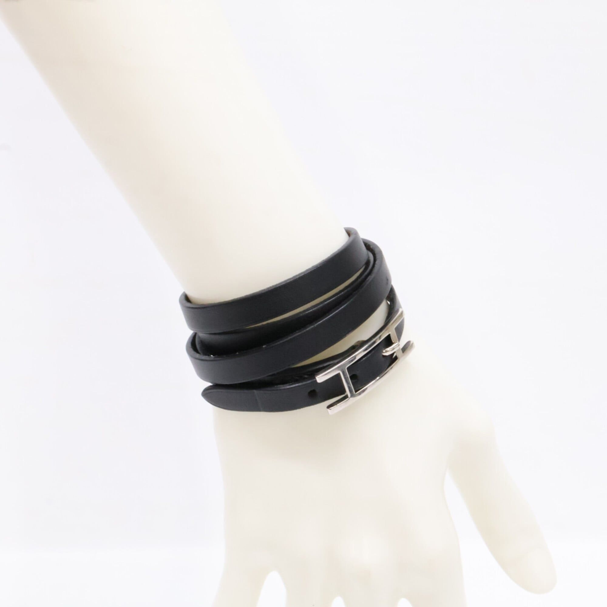 Hermes Hermes Be Api Triple Strand Leather Bracelet Black Women's Size ONE SIZE - 10 Thumbnail