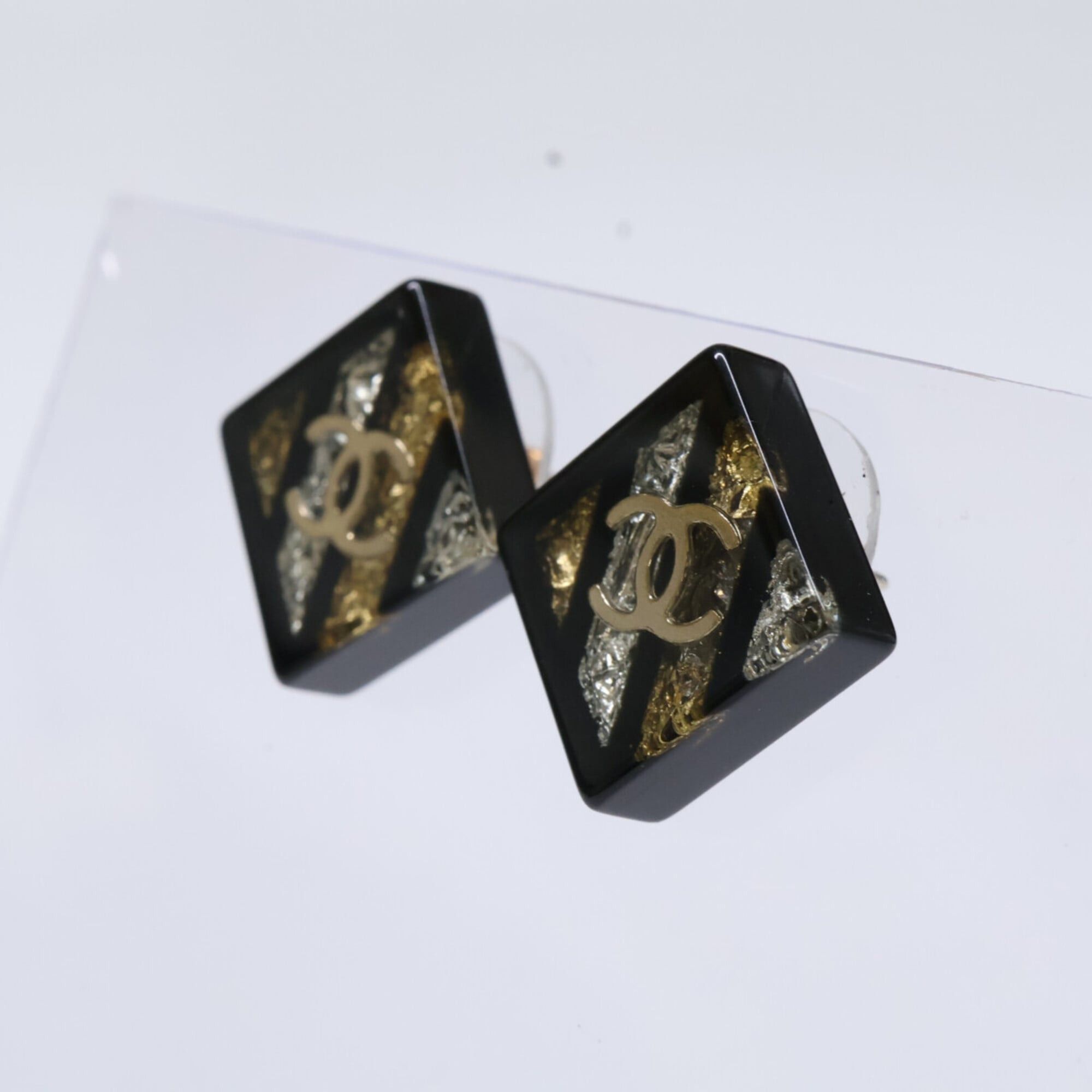 Chanel CHANEL 16C Coco Mark Square Earrings, Black, Women's Size ONE SIZE - 3 Thumbnail