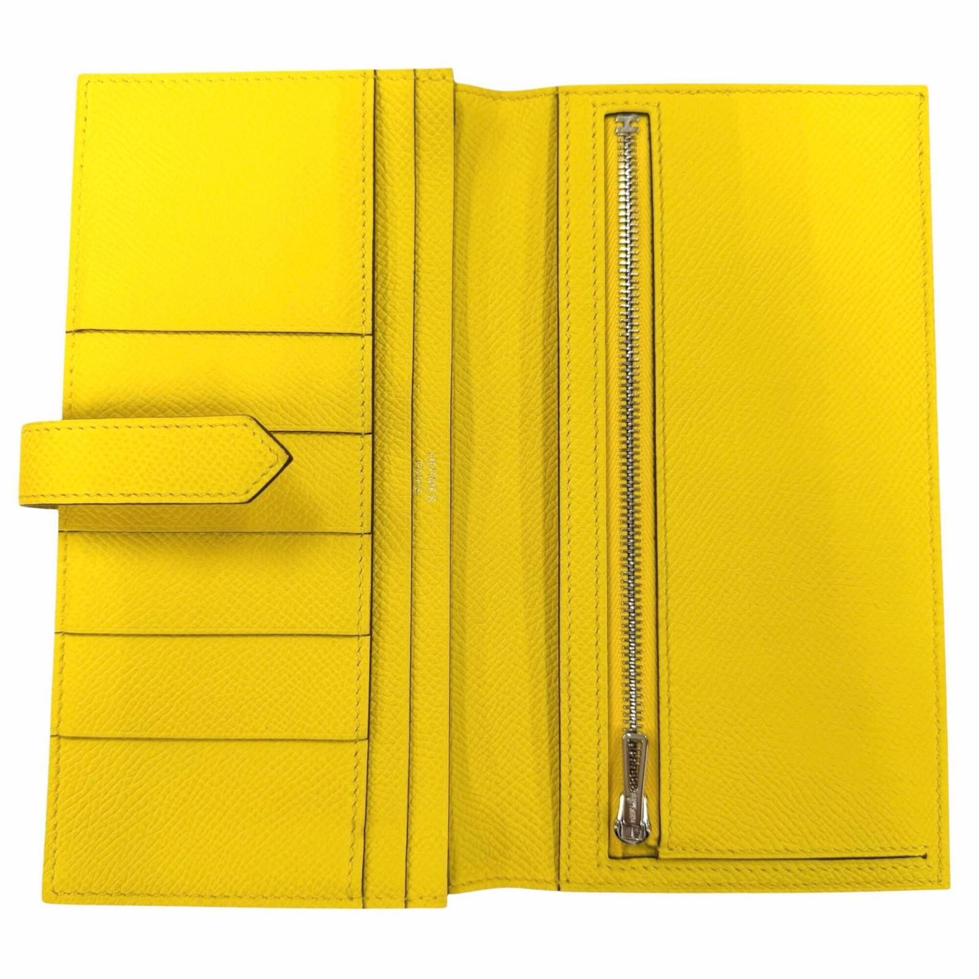 Hermes HERMES Bearn Soufflé Veau Epsom Jaune Naple Long Wallet with Silver Hardware, B Stamp, Made in France, Women's, Box. Size ONE SIZE - 6 Thumbnail