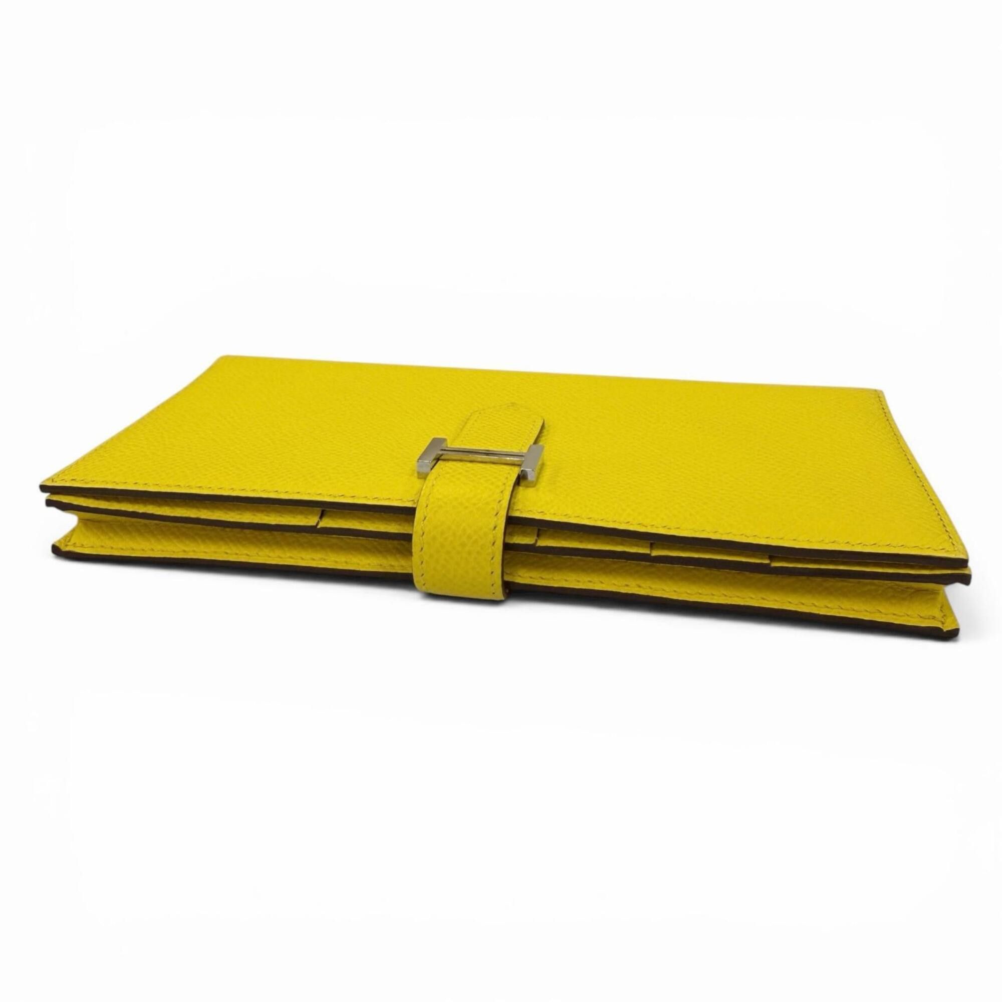 Hermes HERMES Bearn Soufflé Veau Epsom Jaune Naple Long Wallet with Silver Hardware, B Stamp, Made in France, Women's, Box. Size ONE SIZE - 5 Thumbnail