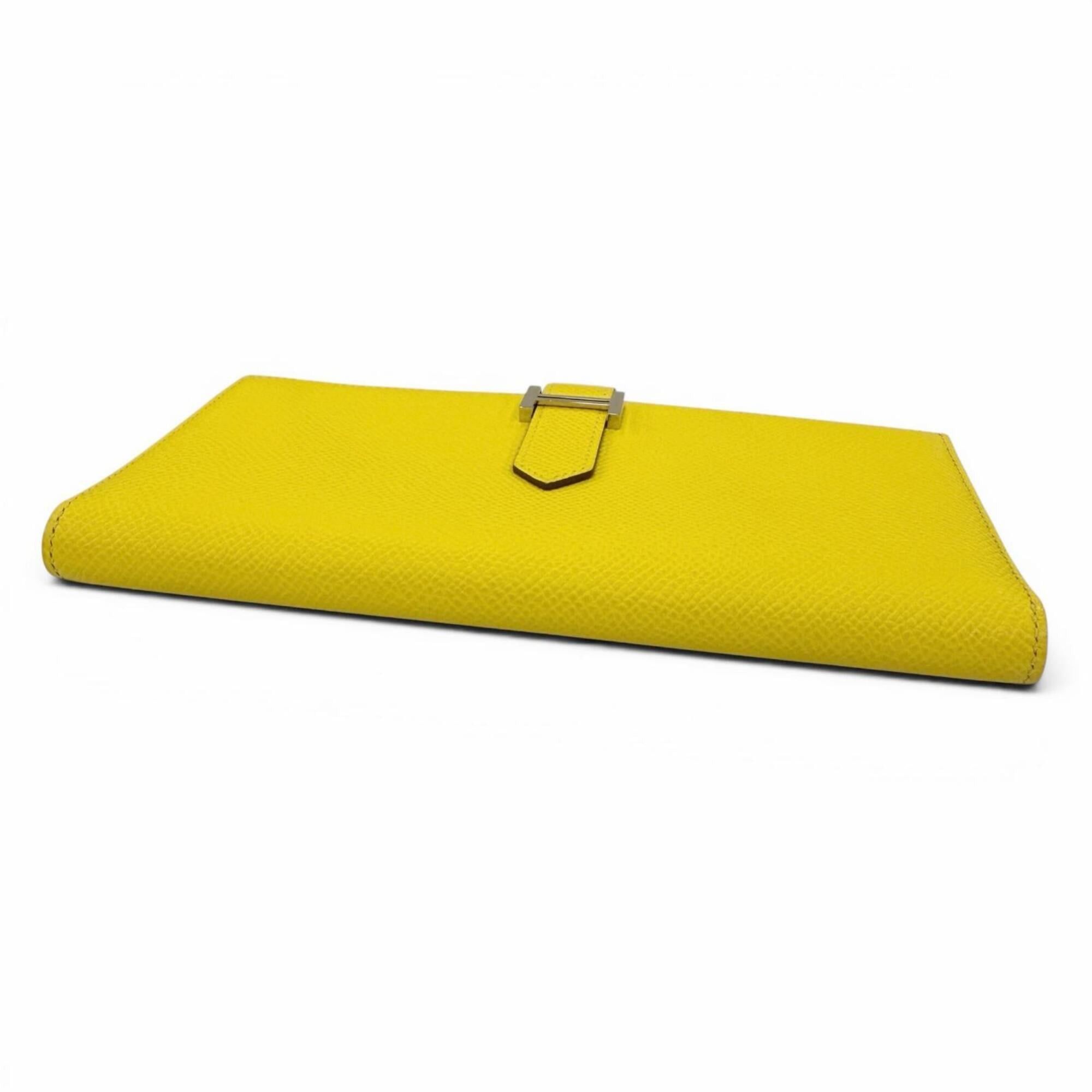 Hermes HERMES Bearn Soufflé Veau Epsom Jaune Naple Long Wallet with Silver Hardware, B Stamp, Made in France, Women's, Box. Size ONE SIZE - 4 Thumbnail