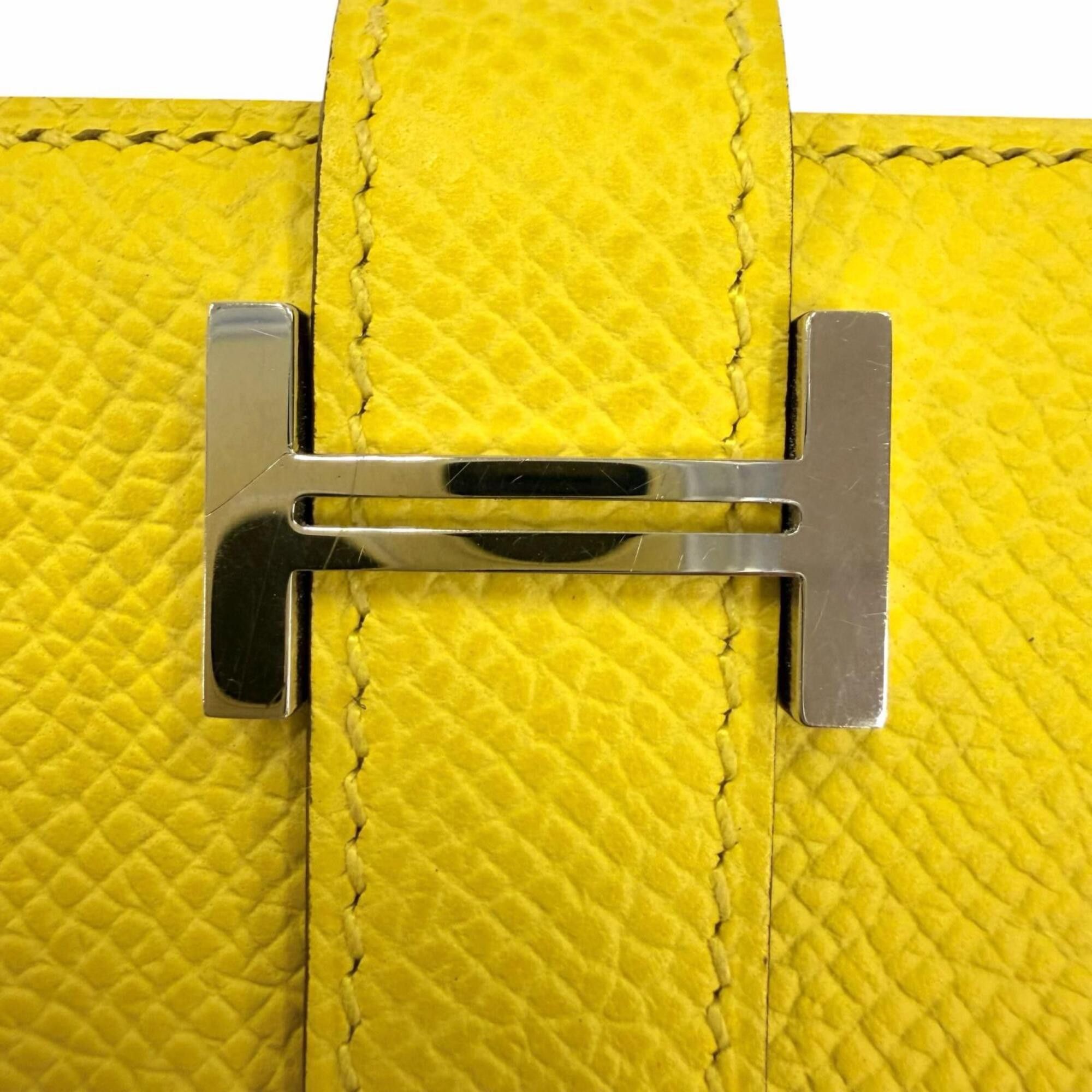 Hermes HERMES Bearn Soufflé Veau Epsom Jaune Naple Long Wallet with Silver Hardware, B Stamp, Made in France, Women's, Box. Size ONE SIZE - 7 Thumbnail