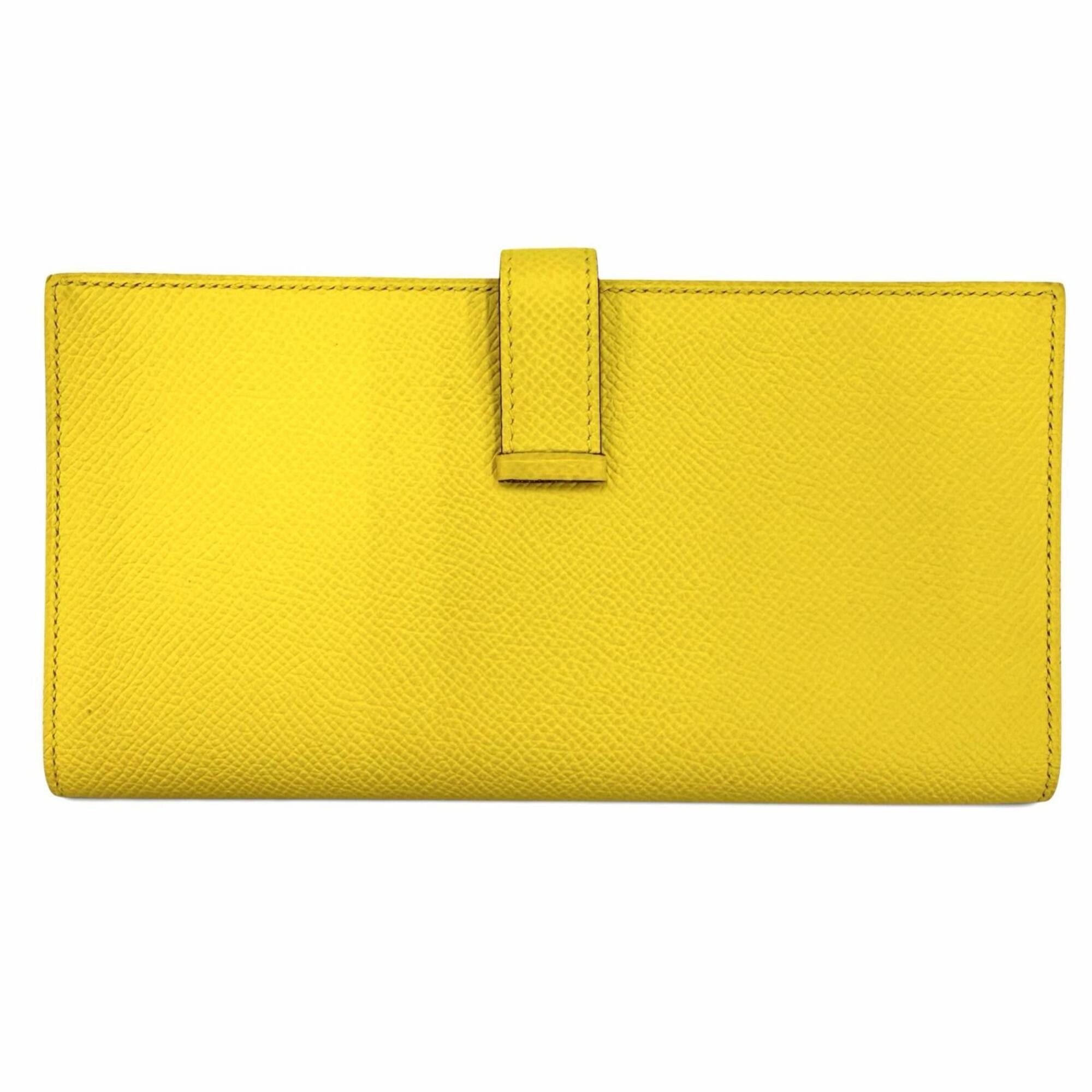 Hermes HERMES Bearn Soufflé Veau Epsom Jaune Naple Long Wallet with Silver Hardware, B Stamp, Made in France, Women's, Box. Size ONE SIZE - 3 Thumbnail