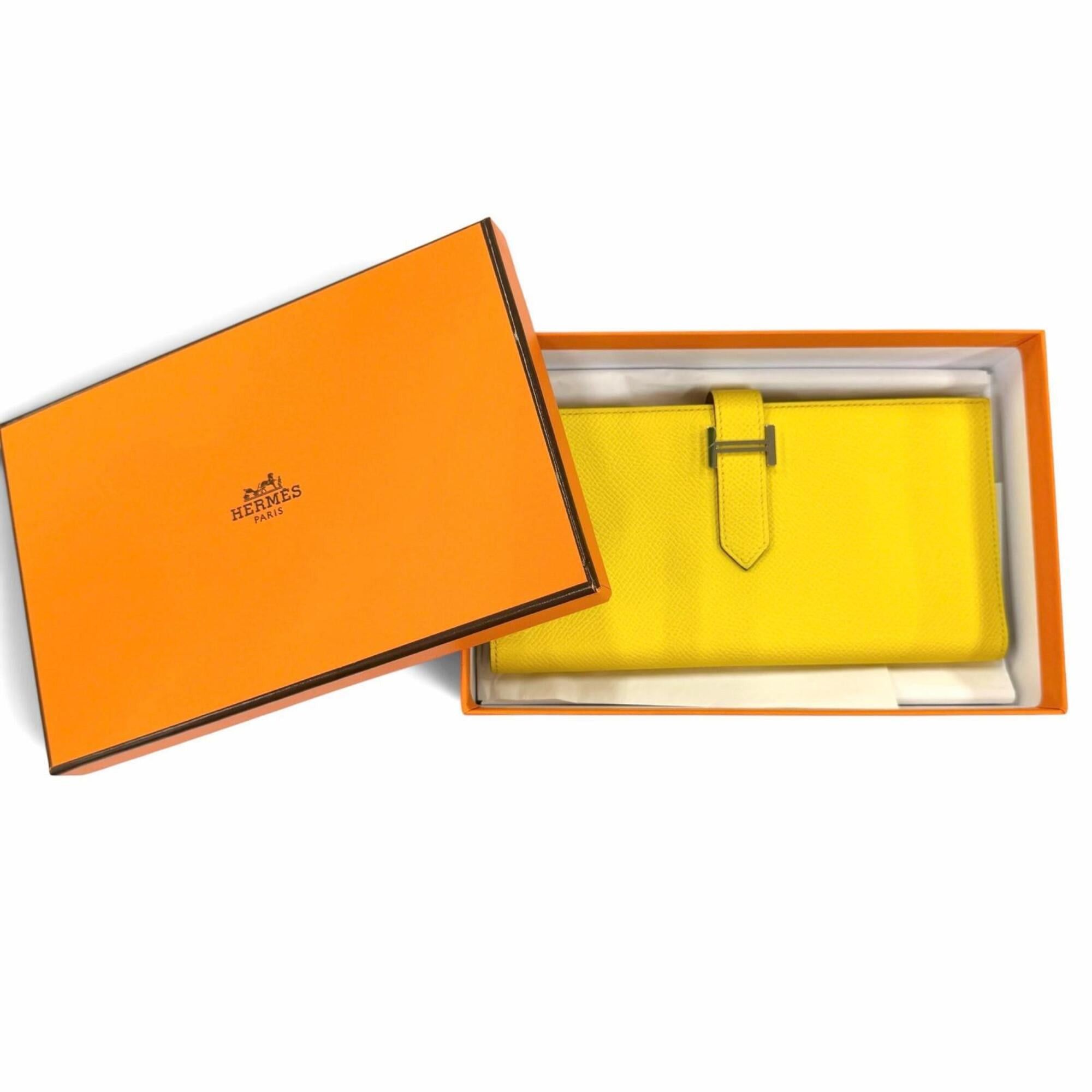 Hermes HERMES Bearn Soufflé Veau Epsom Jaune Naple Long Wallet with Silver Hardware, B Stamp, Made in France, Women's, Box. Size ONE SIZE - 2 Thumbnail