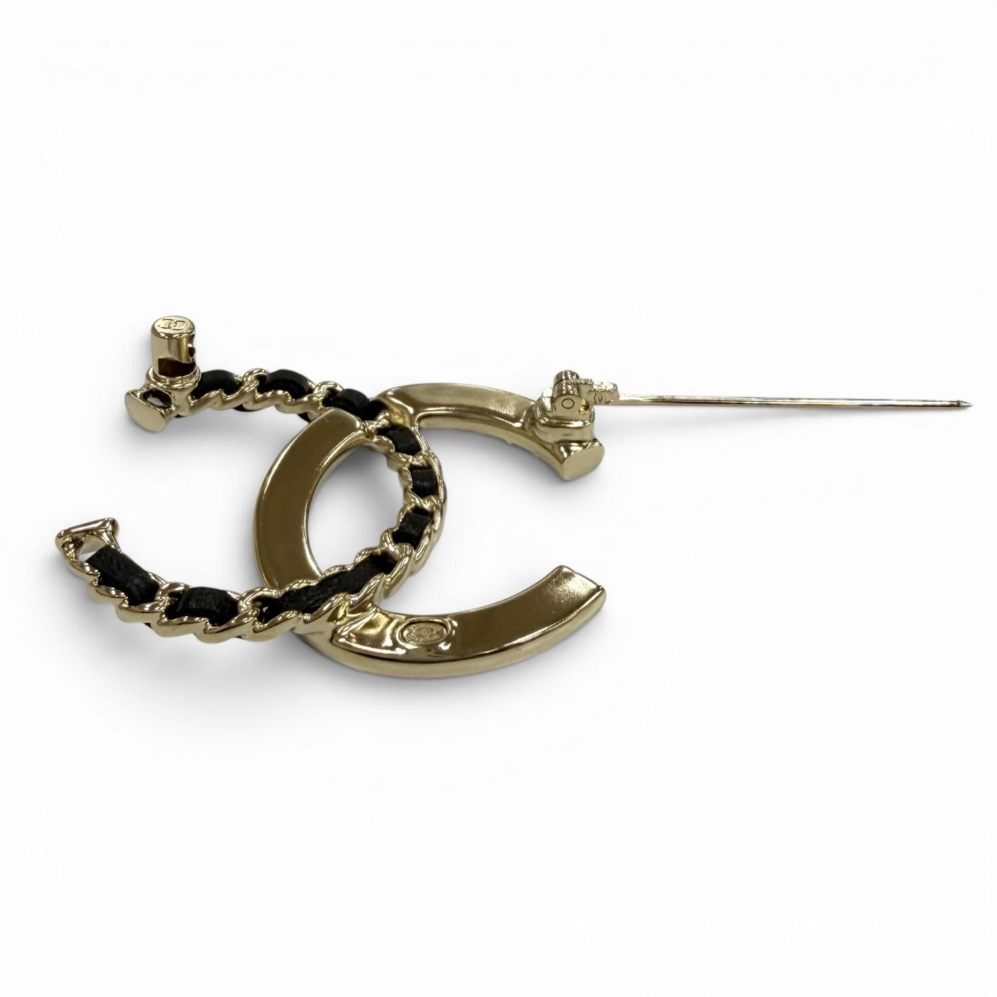 Chanel CHANEL A25B Coco Mark Rhinestone Leather Chain Brooch, Gold and Black, Made in France, Women's, with Box Dust Bag. Size ONE SIZE - 5 Thumbnail