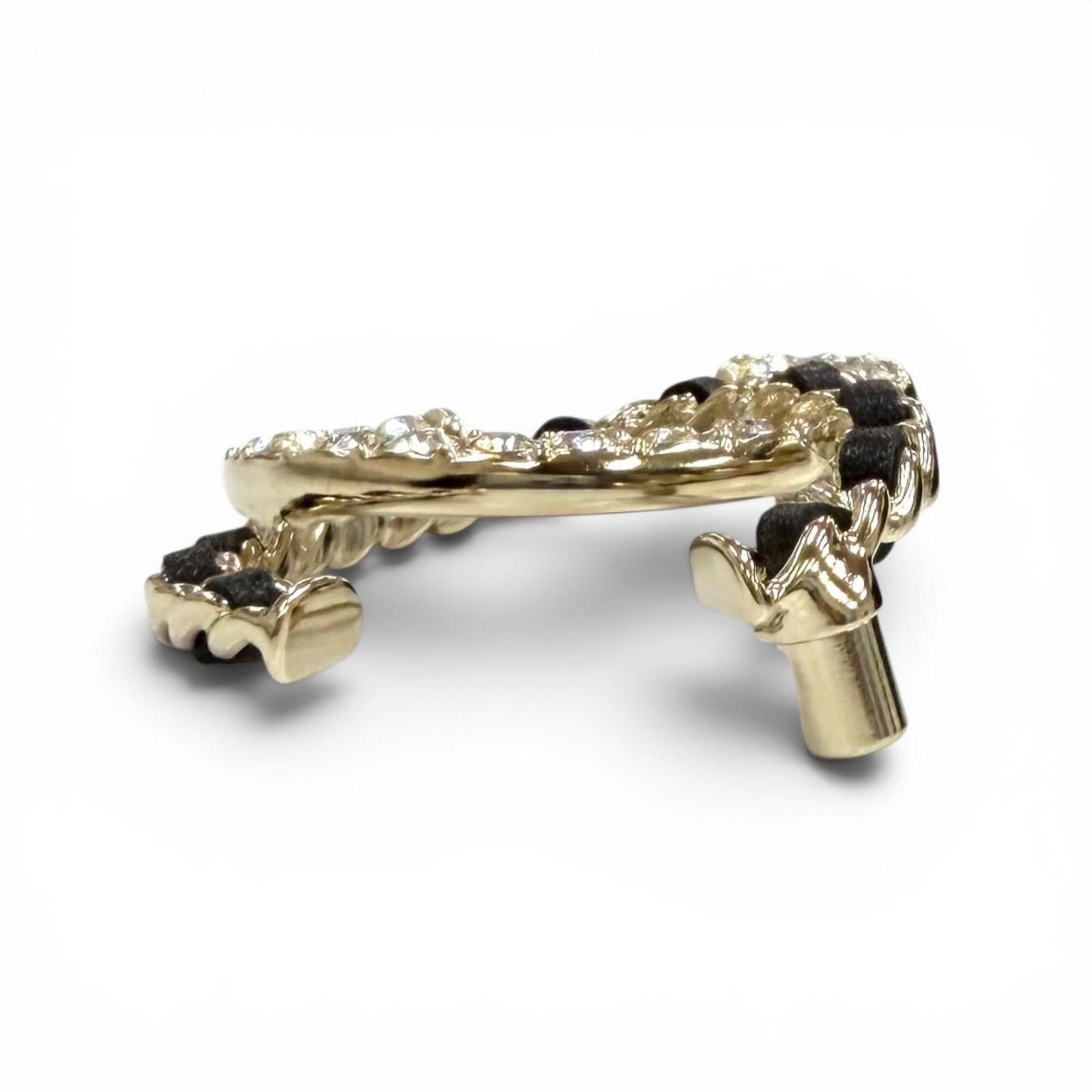 Chanel CHANEL A25B Coco Mark Rhinestone Leather Chain Brooch, Gold and Black, Made in France, Women's, with Box Dust Bag. Size ONE SIZE - 4 Thumbnail