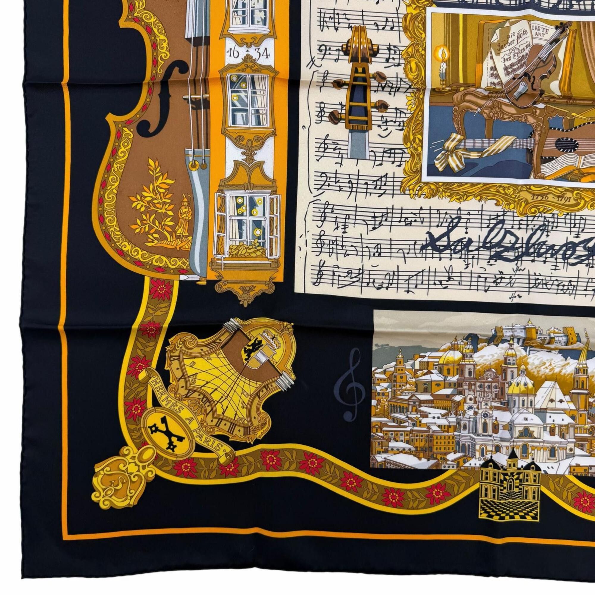 Hermes HERMES Carre 90 IN SALZBURG (Salzburg) 100% Silk Scarf/Muffler, Black, Made in France, Women's, with Box. Size ONE SIZE - 6 Thumbnail
