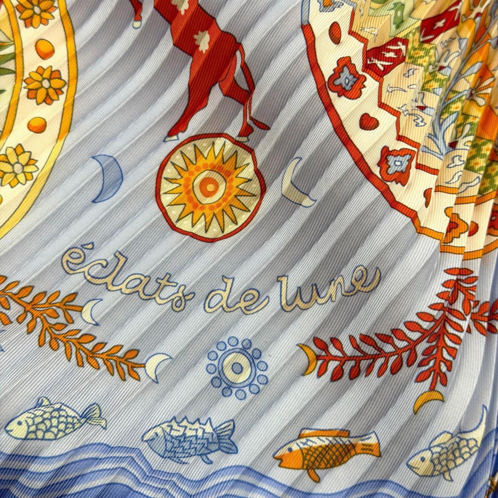Hermes HERMES Carre 90 Escales Mediterraneennes (Mediterranean port towns) 100% Silk Diamond-shaped Pleated Scarf/Muffler, Blue, Women's, with Box. Size ONE SIZE - 7 Thumbnail