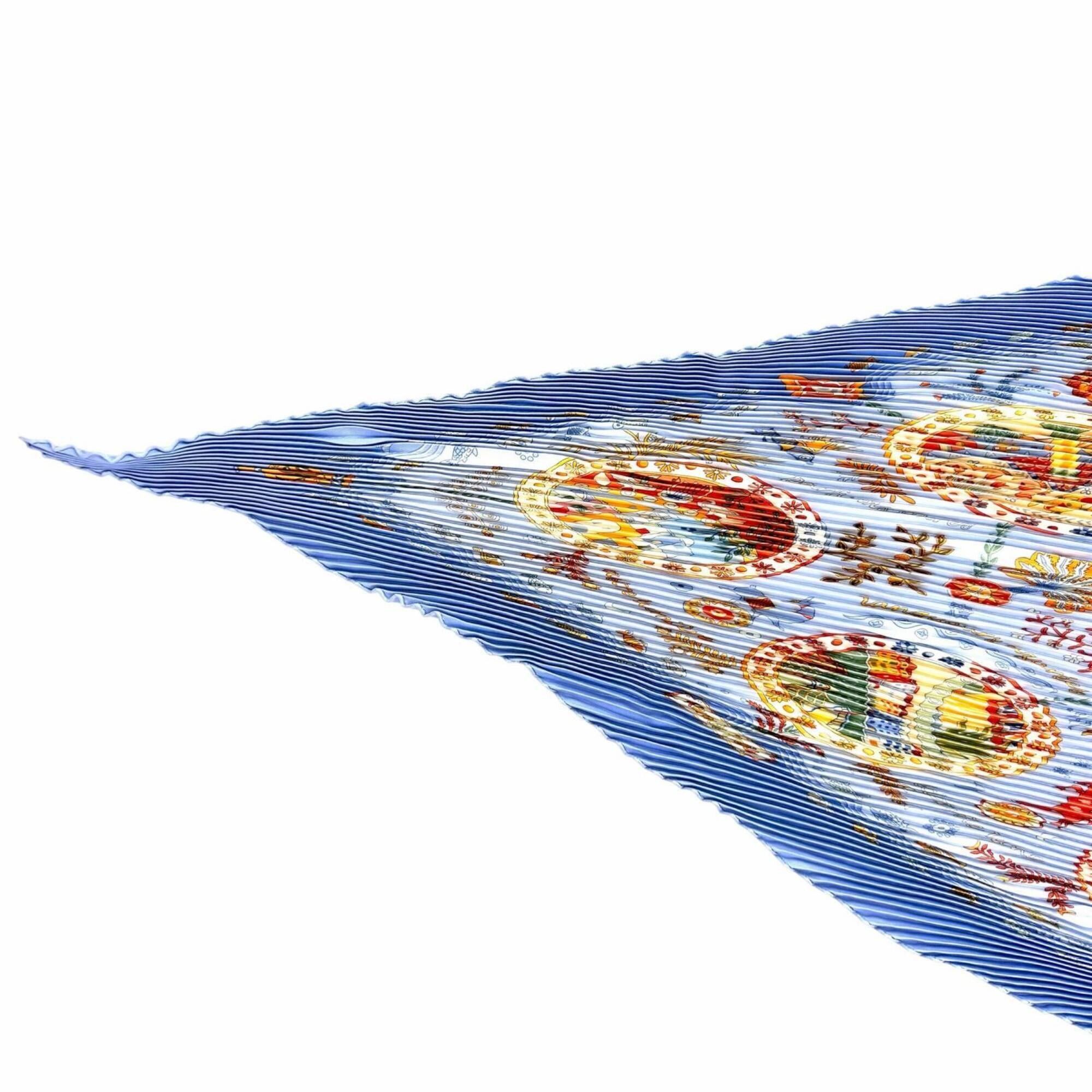 Hermes HERMES Carre 90 Escales Mediterraneennes (Mediterranean port towns) 100% Silk Diamond-shaped Pleated Scarf/Muffler, Blue, Women's, with Box. Size ONE SIZE - 4 Thumbnail