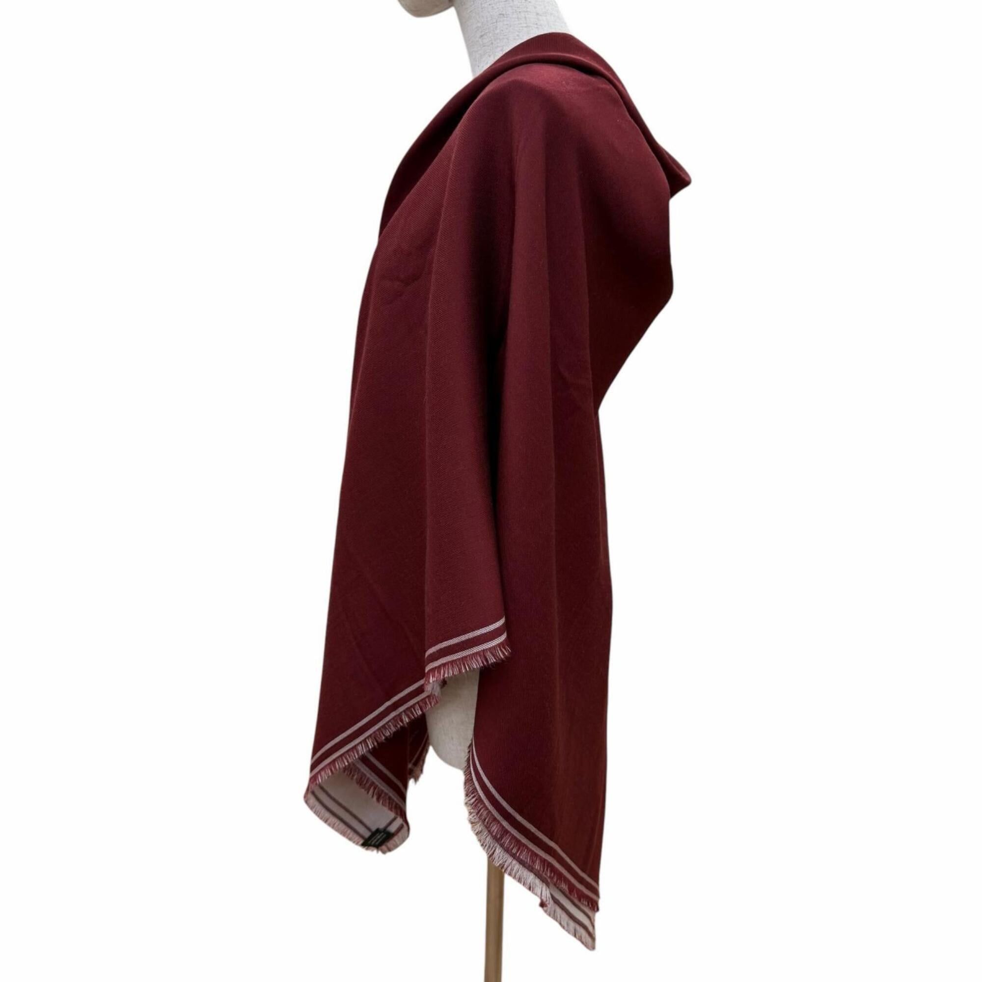 Hermes HERMES Carre Geant 100% Cashmere Fringe Large Shawl Scarf/Muffler Bordeaux Off-White Made in England Women's Size ONE SIZE - 4 Thumbnail