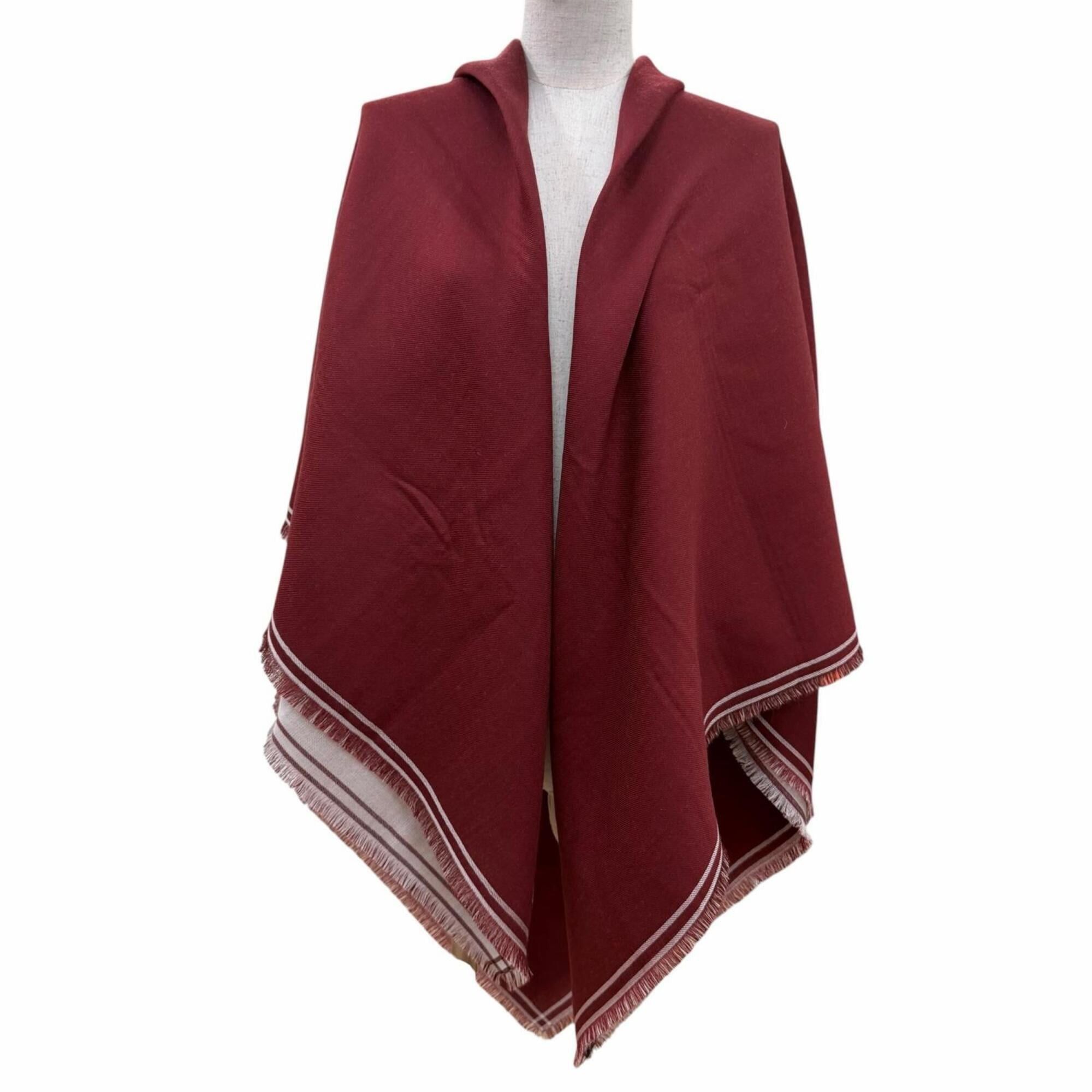 Hermes HERMES Carre Geant 100% Cashmere Fringe Large Shawl Scarf/Muffler Bordeaux Off-White Made in England Women's Size ONE SIZE - 3 Thumbnail