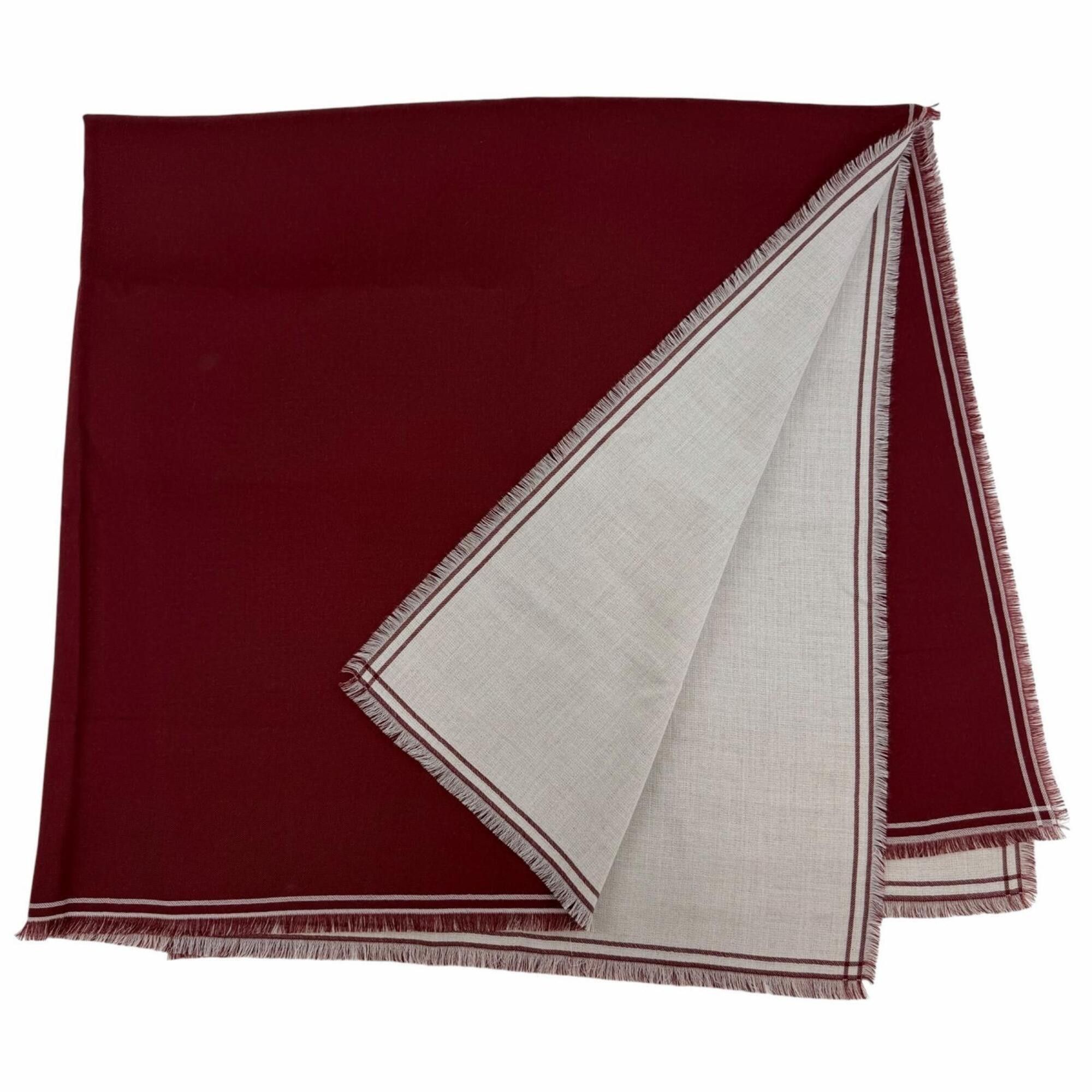 Hermes HERMES Carre Geant 100% Cashmere Fringe Large Shawl Scarf/Muffler Bordeaux Off-White Made in England Women's Size ONE SIZE - 2 Thumbnail